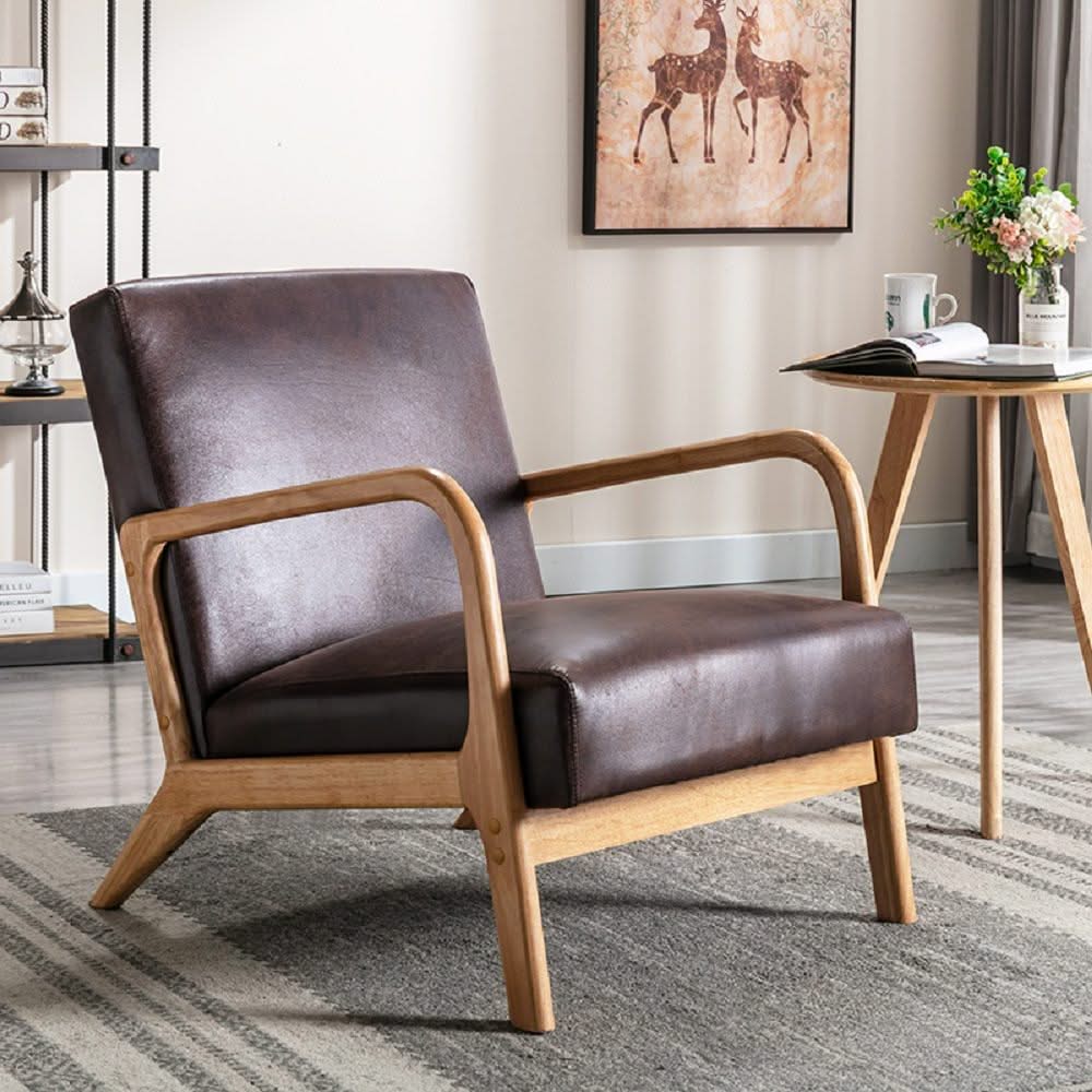 Open Framed Armchair With Cushioning Brown - Dark Brown - Image 3