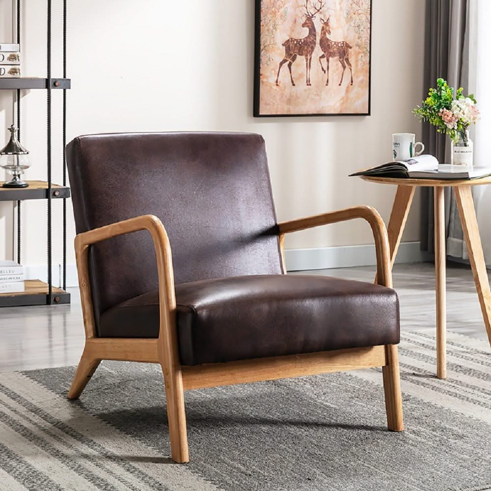 Open Framed Armchair With Cushioning Brown - Dark Brown - Image 4