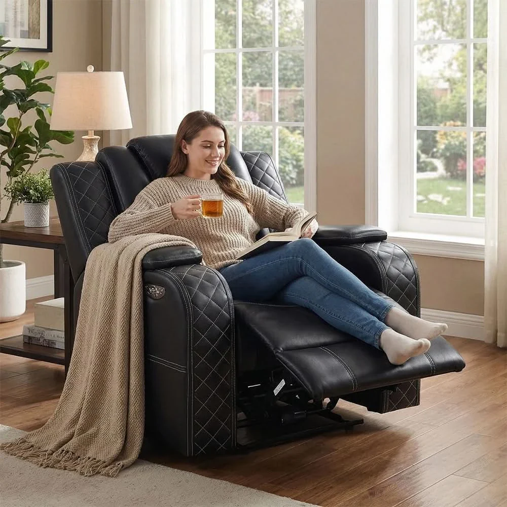 Cleo Black or Dove Contemporary Power Recliner with Power Headrest and LED Lighting - Image 2