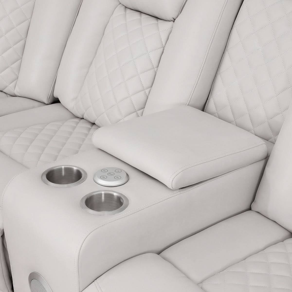 Cleo Black or Dove Contemporary 3PC Power Reclining Sectional with LED Lights Bluetooth Speakers and Cup Holders - Image 9