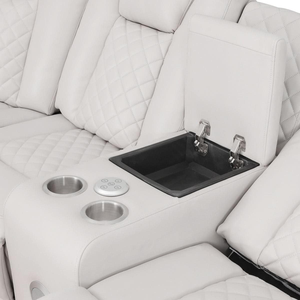 Cleo Black or Dove Contemporary 3PC Power Reclining Sectional with LED Lights Bluetooth Speakers and Cup Holders - Image 10