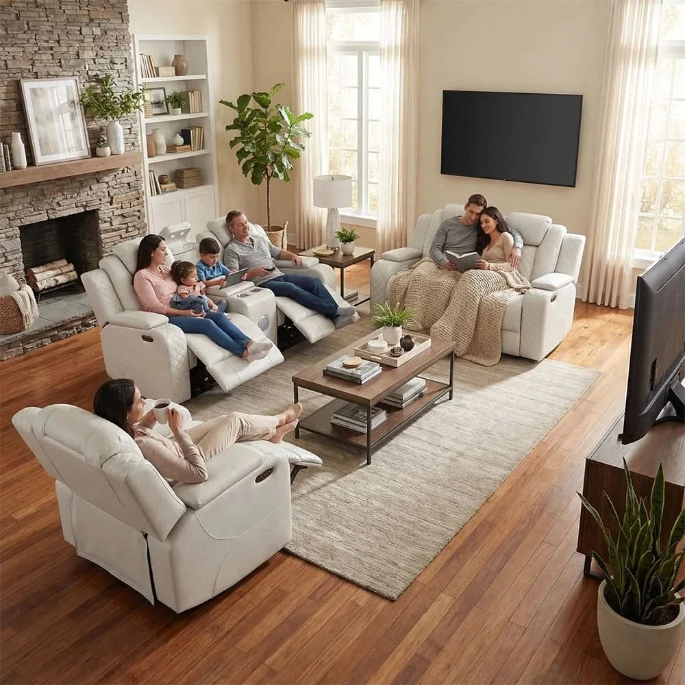 Cleo Black or Dove Contemporary Power Reclining Sofa with Power Headrests LED Lights and Dropdown Table - Image 16