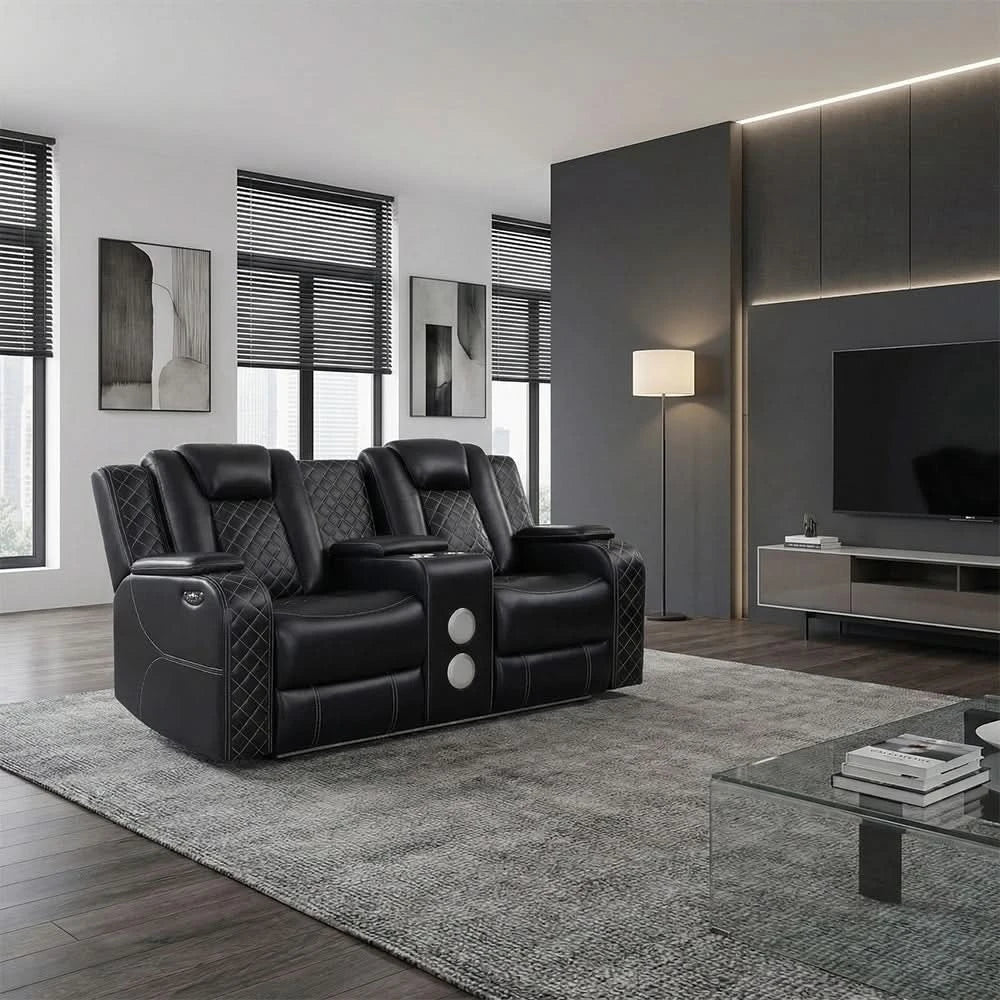 Cleo Black or Dove Contemporary Power Reclining Loveseat with Console Power Headrests LED Lights and Bluetooth Speakers - Image 3