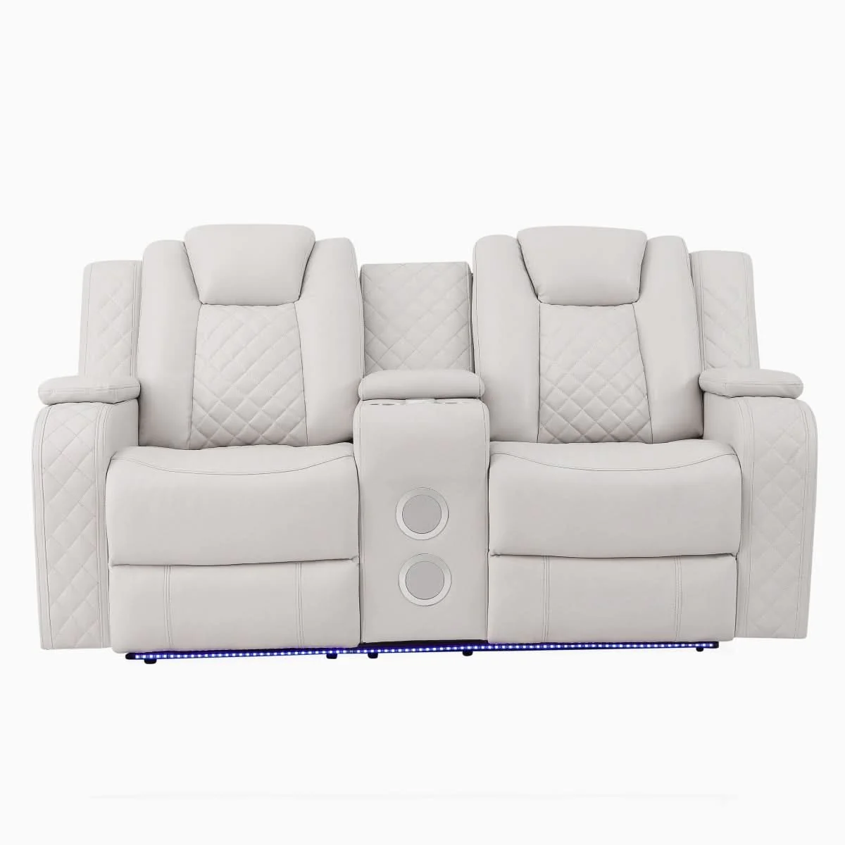 Cleo Black or Dove Contemporary Power Reclining Loveseat with Console Power Headrests LED Lights and Bluetooth Speakers - Image 4