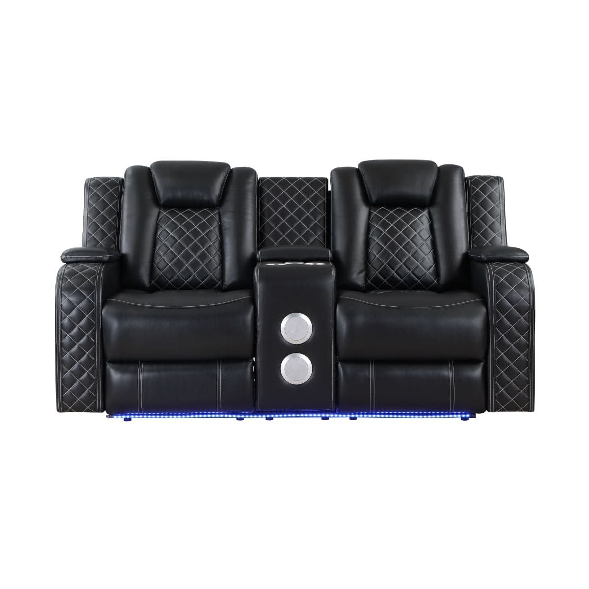 Cleo Black or Dove Contemporary Power Reclining Loveseat with Console Power Headrests LED Lights and Bluetooth Speakers - Image 5
