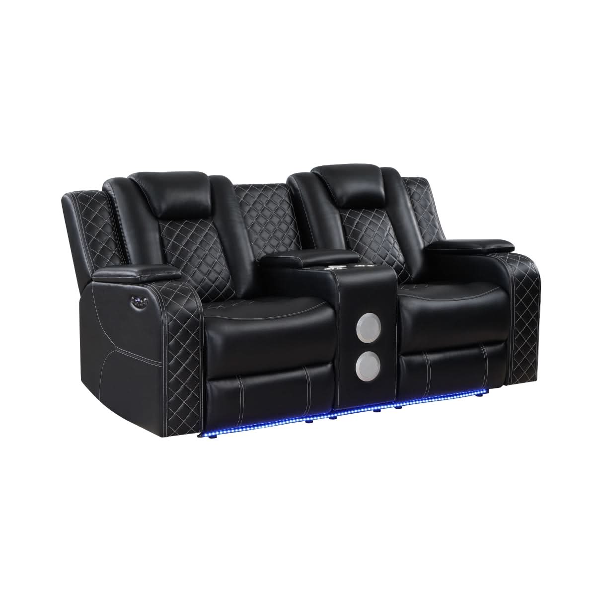 Cleo Black or Dove Contemporary Power Reclining Loveseat with Console Power Headrests LED Lights and Bluetooth Speakers - Image 7