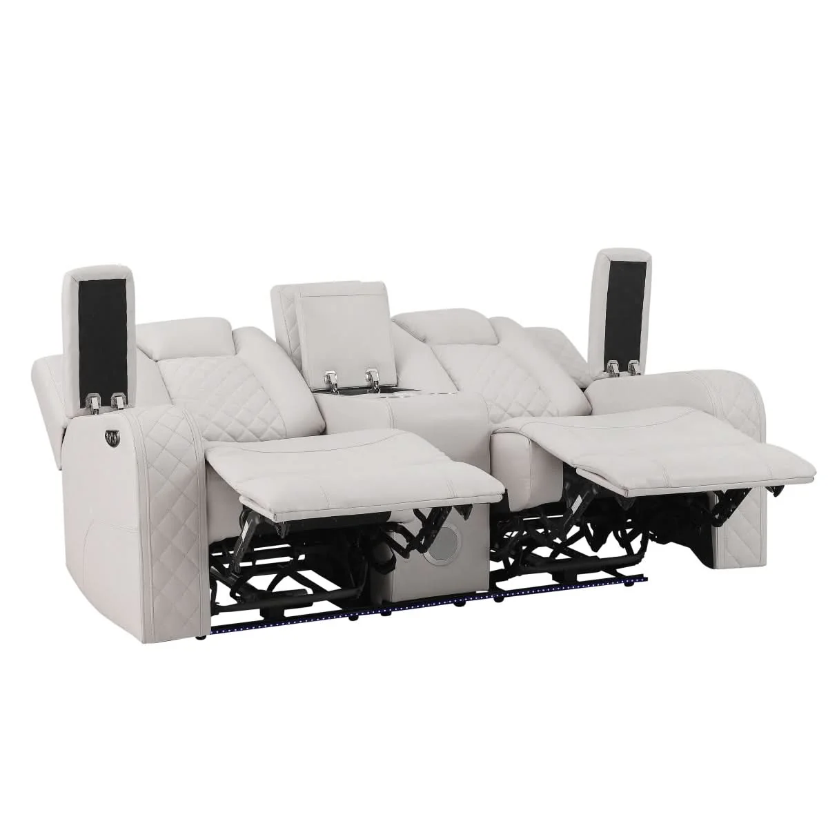 Cleo Black or Dove Contemporary Power Reclining Sofa with Power Headrests LED Lights and Dropdown Table - Image 7