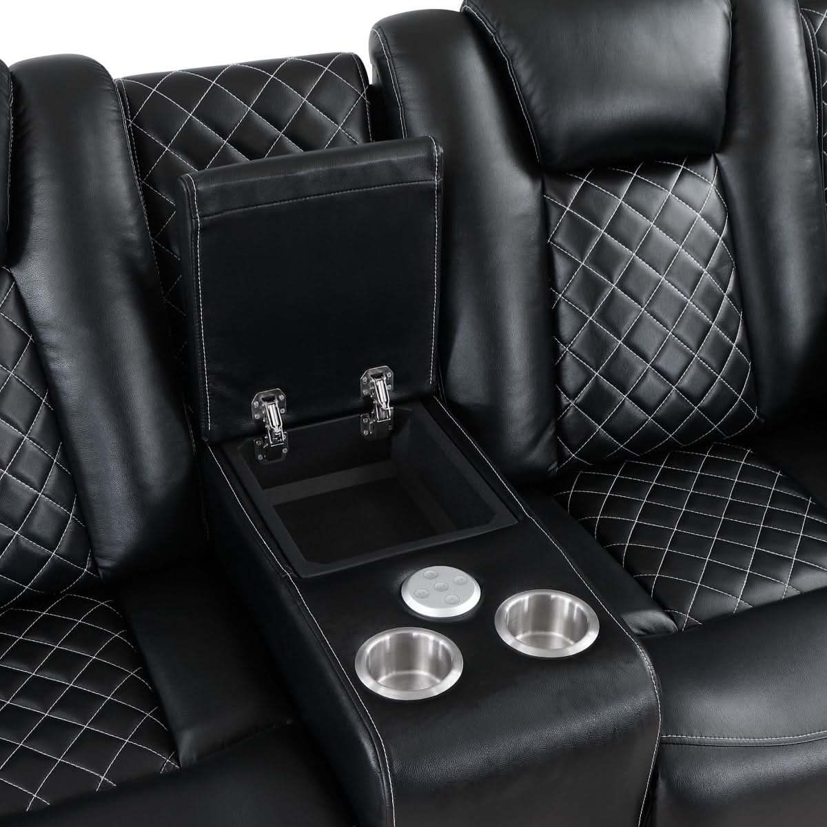 Cleo Black or Dove Contemporary Power Reclining Loveseat with Console Power Headrests LED Lights and Bluetooth Speakers - Image 9