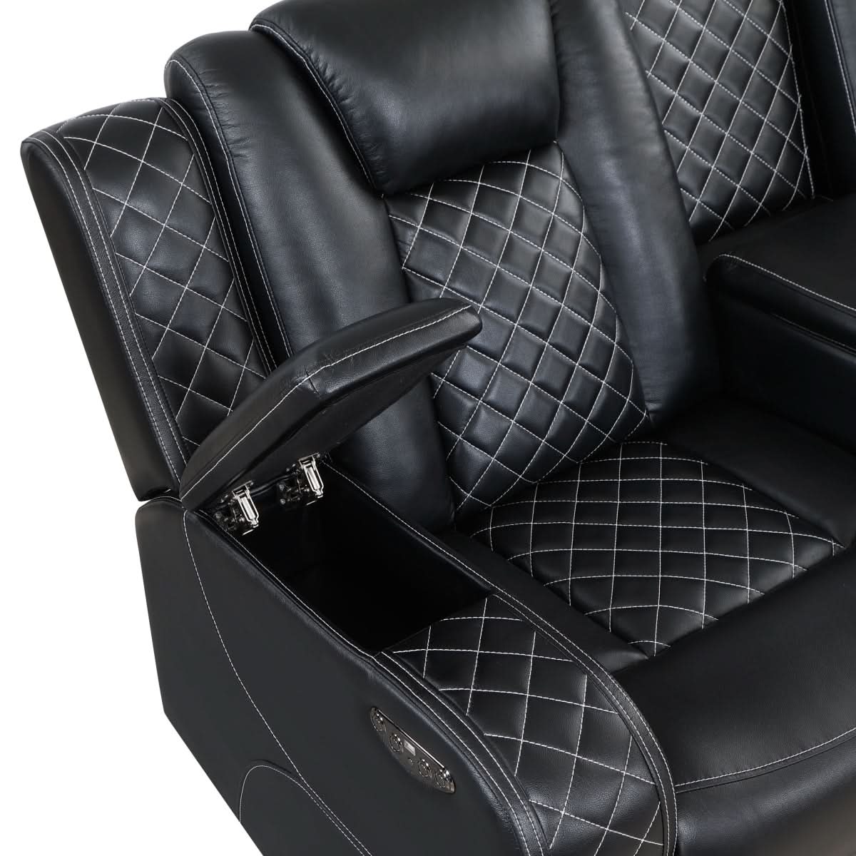 Cleo Black or Dove Contemporary Power Reclining Sofa with Power Headrests LED Lights and Dropdown Table - Image 13
