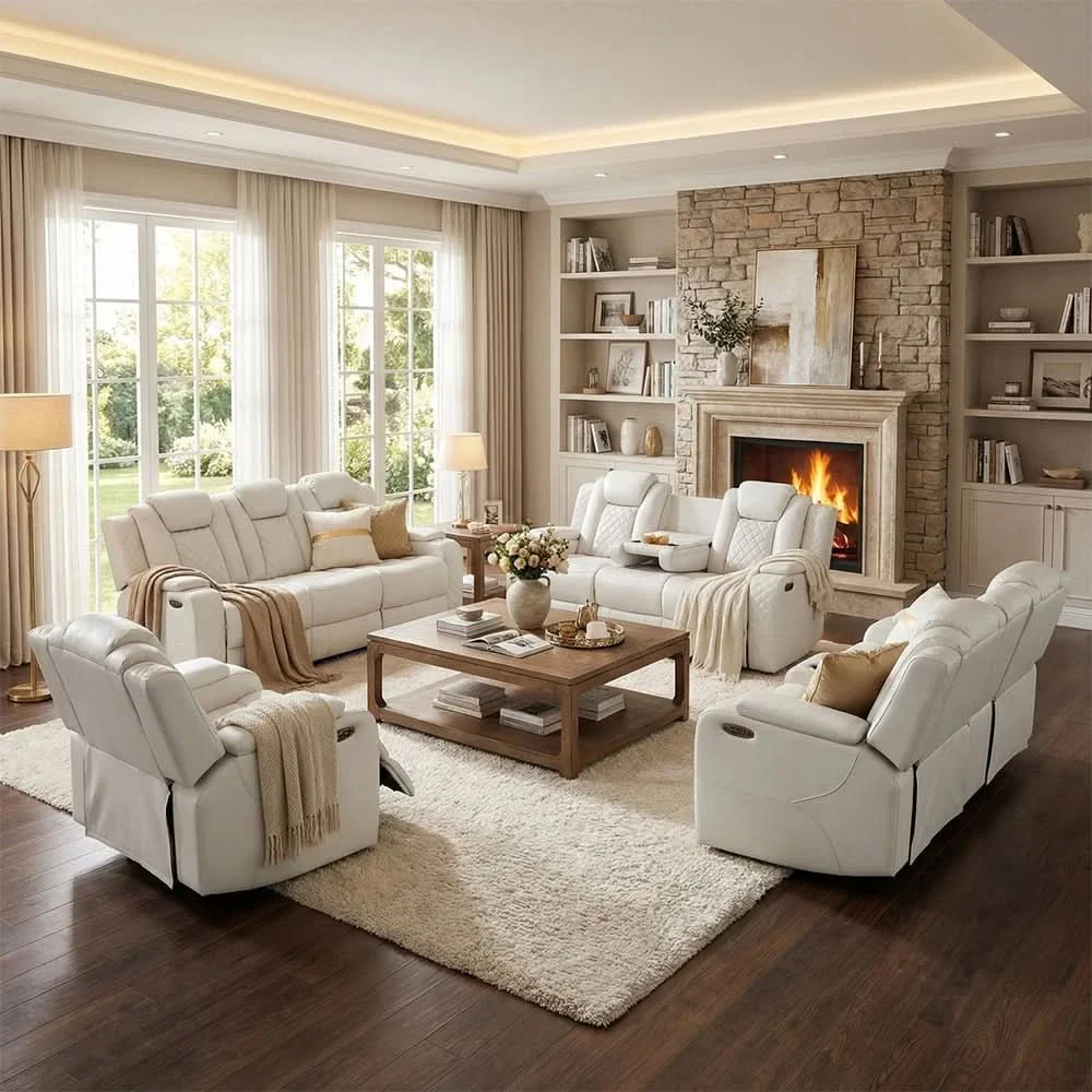 Cleo Black or Dove Contemporary Power Reclining Sofa with Power Headrests LED Lights and Dropdown Table - Image 14