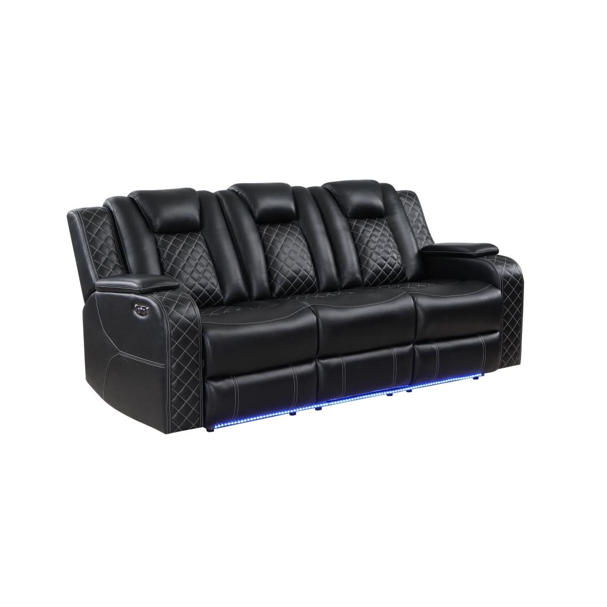 Cleo Black or Dove Contemporary Power Reclining Sofa with Power Headrests LED Lights and Dropdown Table - Image 6