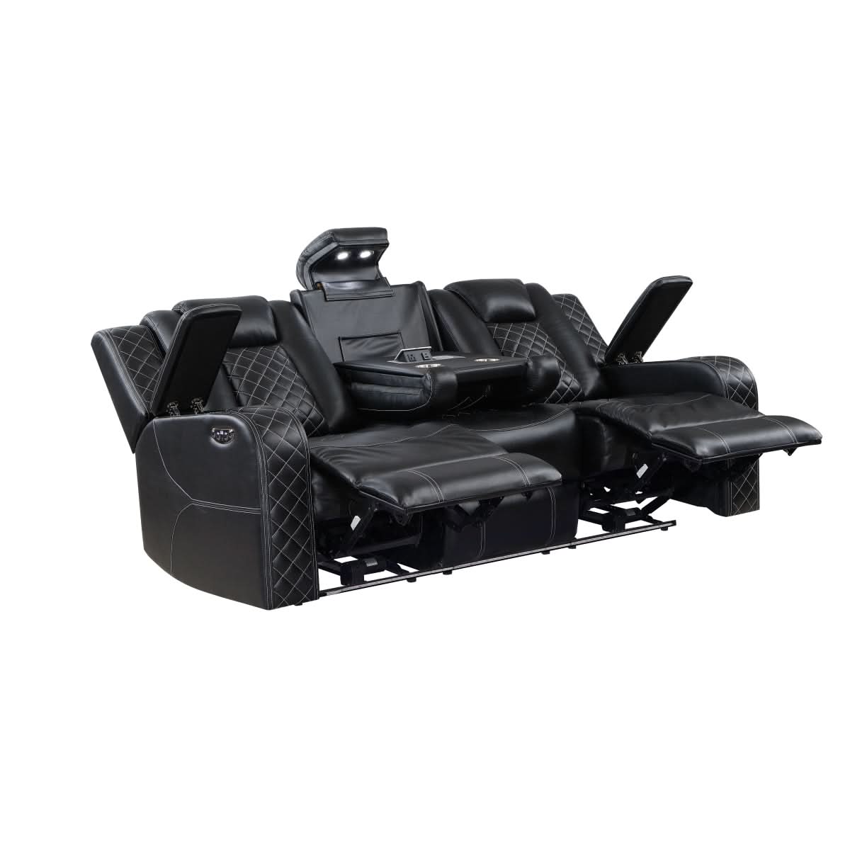 Cleo Black or Dove Contemporary Power Reclining Sofa with Power Headrests LED Lights and Dropdown Table - Image 8