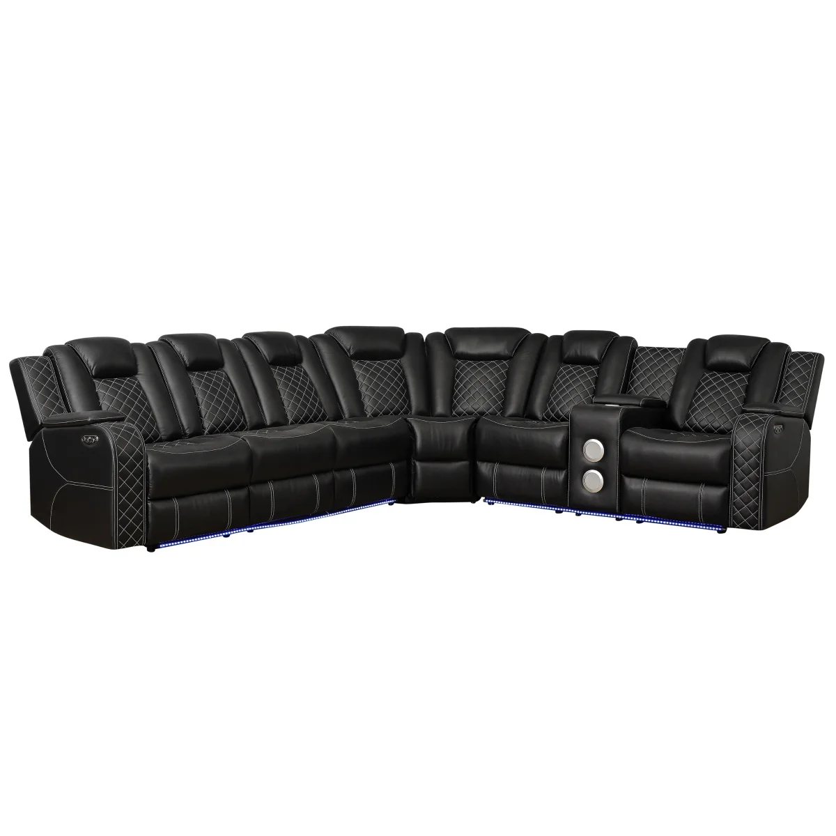 Cleo Black or Dove Contemporary 3PC Power Reclining Sectional with LED Lights Bluetooth Speakers and Cup Holders - Image 14