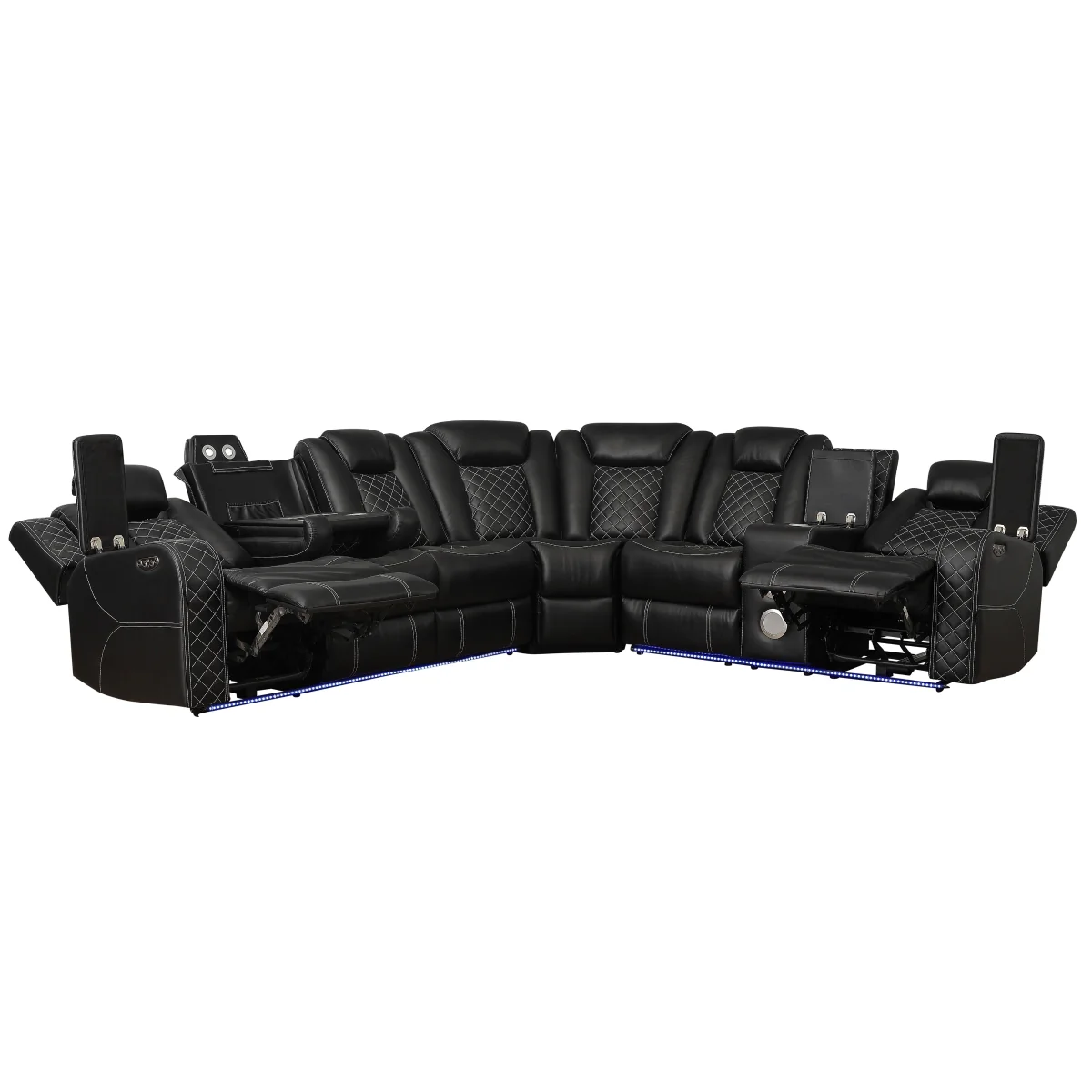Cleo Black or Dove Contemporary 3PC Power Reclining Sectional with LED Lights Bluetooth Speakers and Cup Holders - Image 15