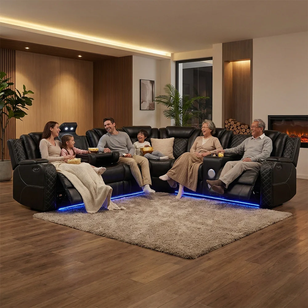 Cleo Black or Dove Contemporary 3PC Power Reclining Sectional with LED Lights Bluetooth Speakers and Cup Holders - Image 3