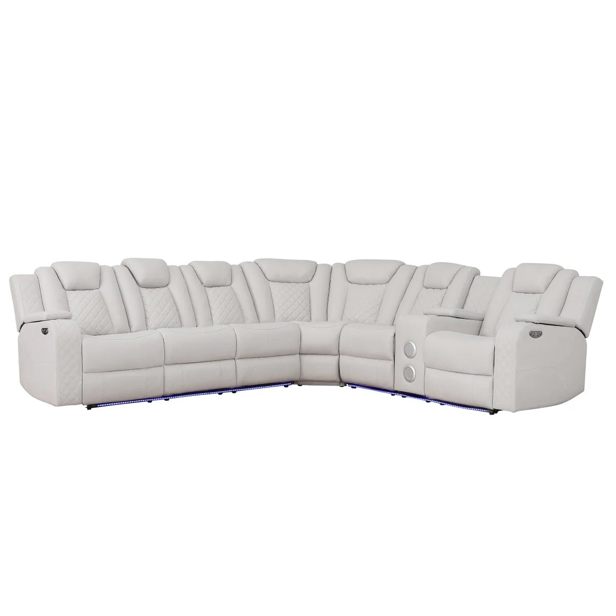 Cleo Black or Dove Contemporary 3PC Power Reclining Sectional with LED Lights Bluetooth Speakers and Cup Holders - Image 6
