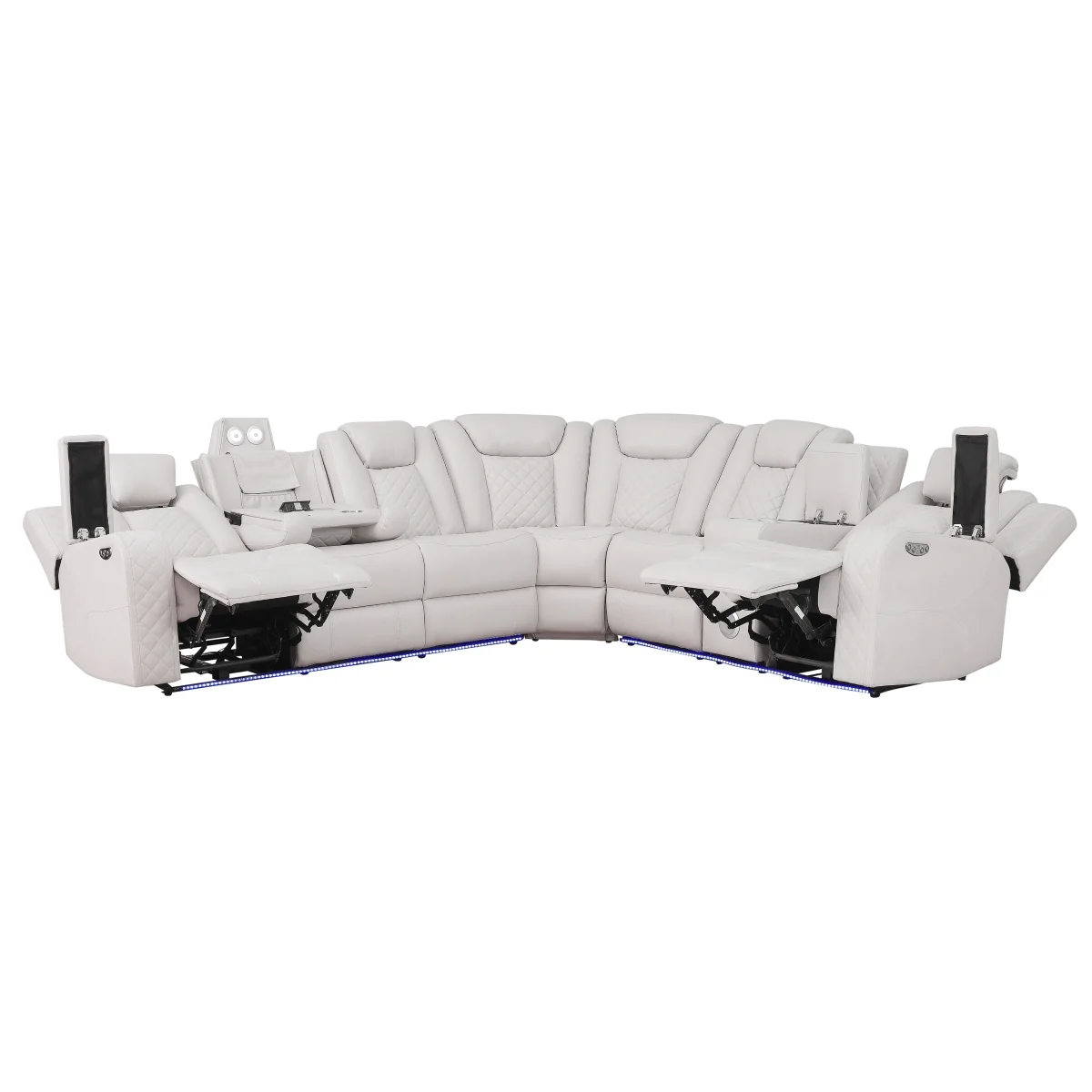 Cleo Black or Dove Contemporary 3PC Power Reclining Sectional with LED Lights Bluetooth Speakers and Cup Holders - Image 7