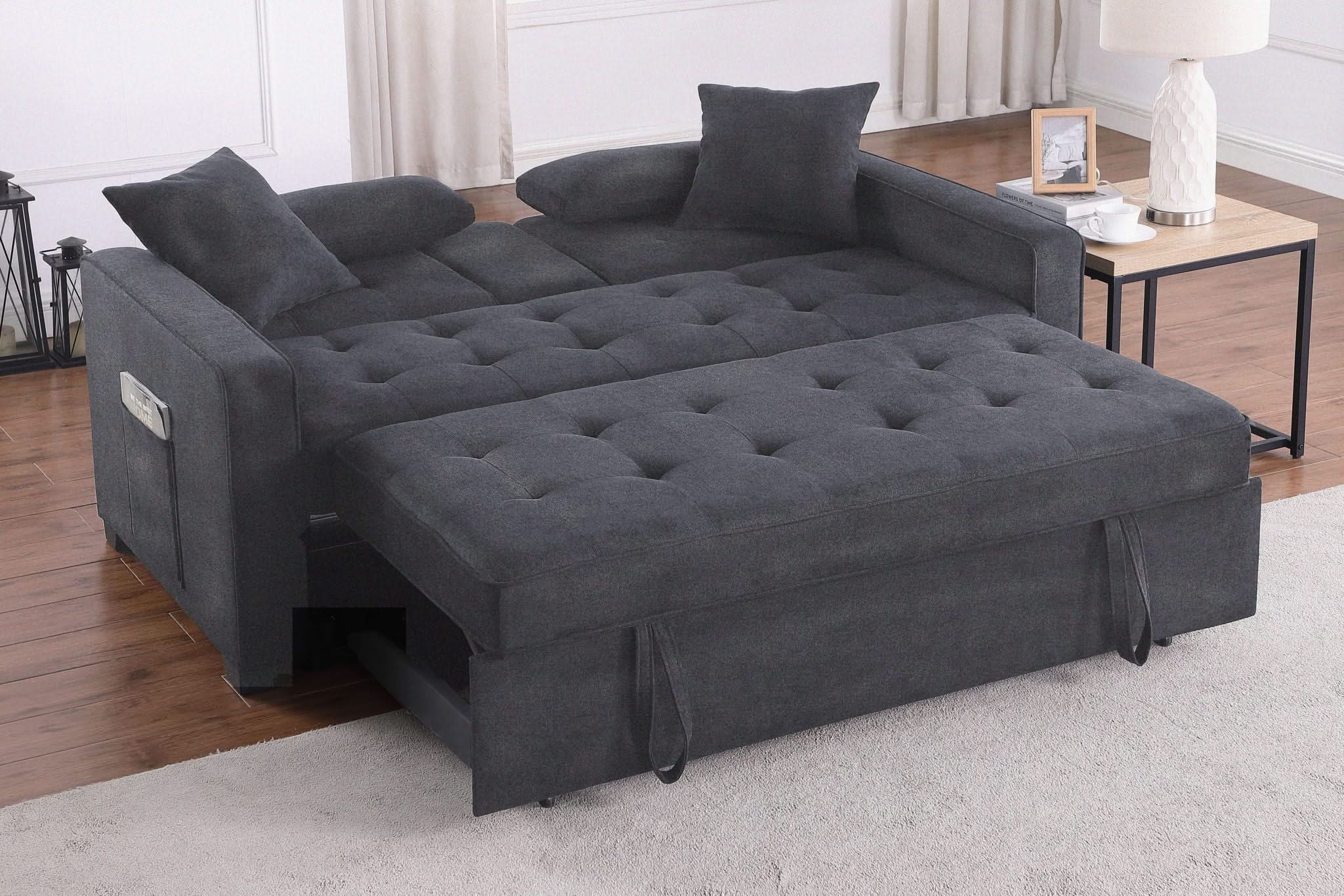 Cody II - Convertible Sleeper Loveseat With Cup Holder, Charging Ports and Pocket - Dark Gray - Image 4