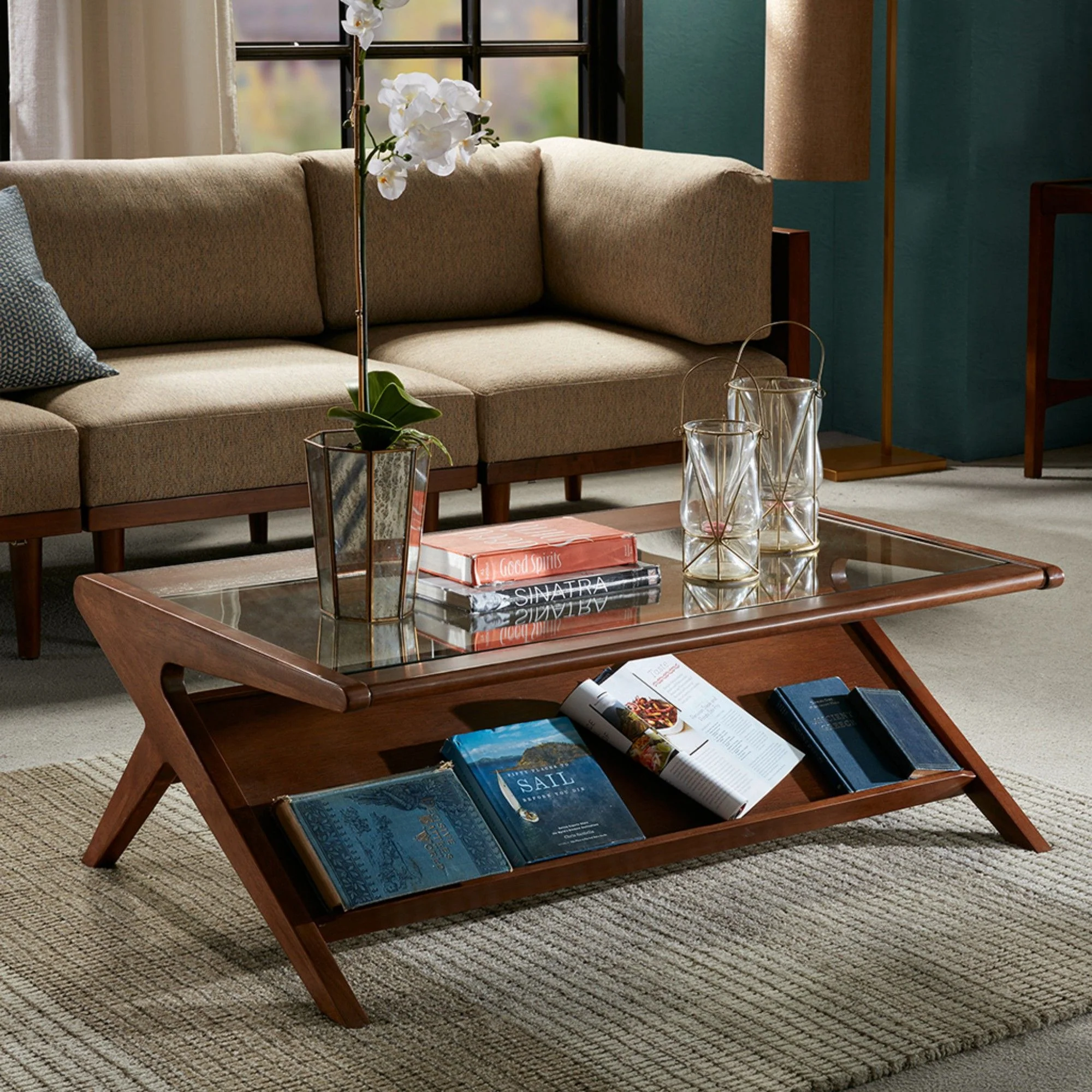 Coffee Table With Tempered Glass Top - Walnut - Image 4