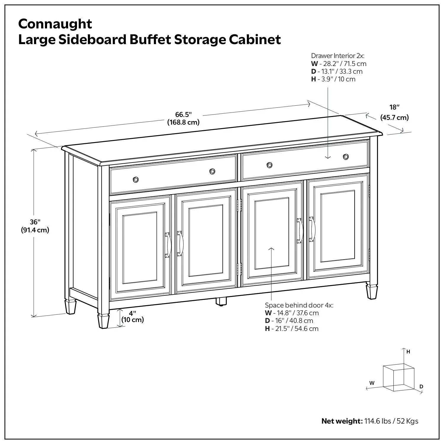 Connaught - Large Sideboard Buffet Storage Cabinet - Brown - Image 4