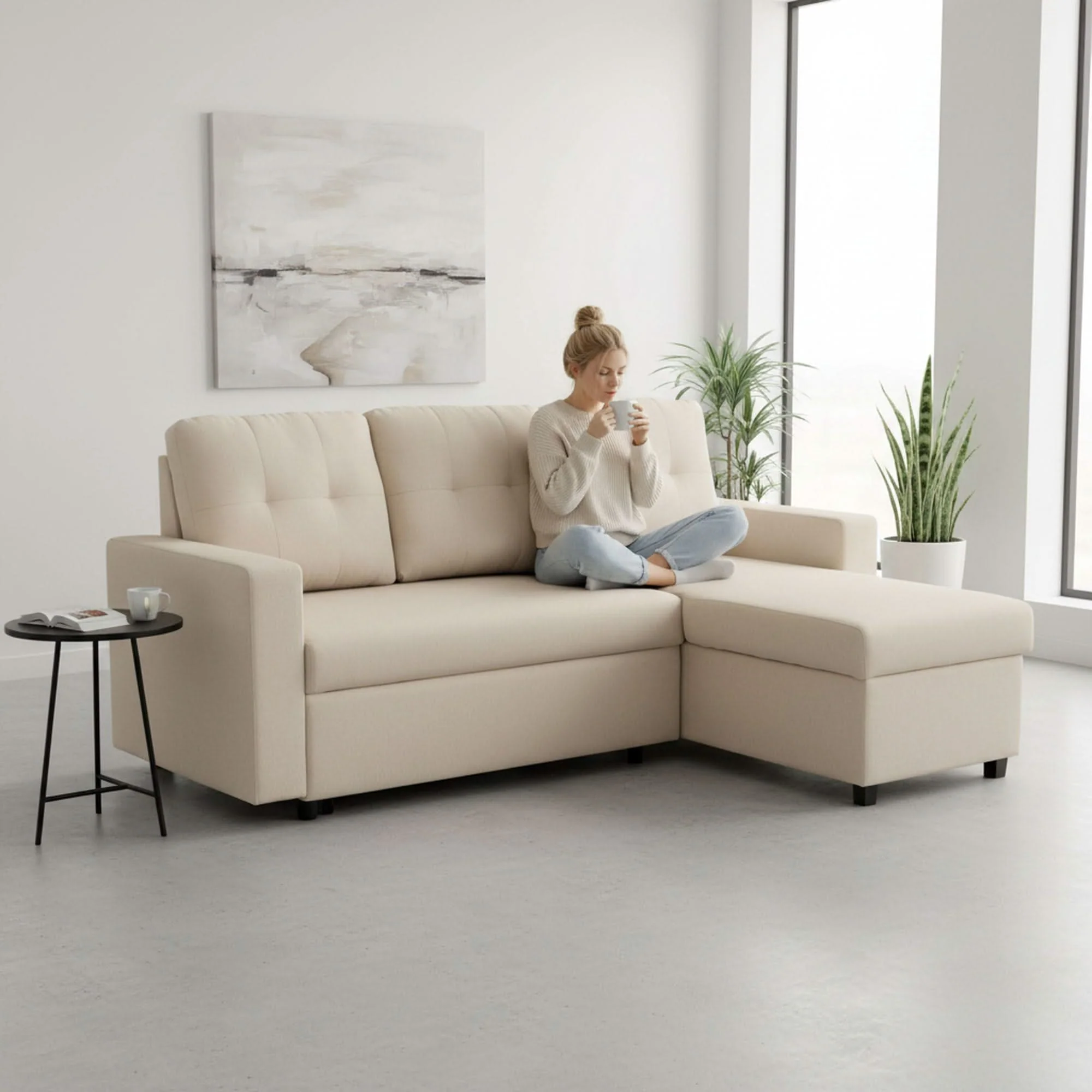 Convertible L Shaped Sectional Sleeper Sofa Bed, Saving Pull Out Couch - Image 16