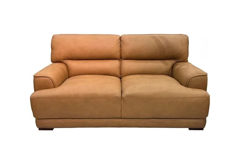 Conway Brown Leather Loveseat with Pillow-Top Arms and Adjustable Headrests