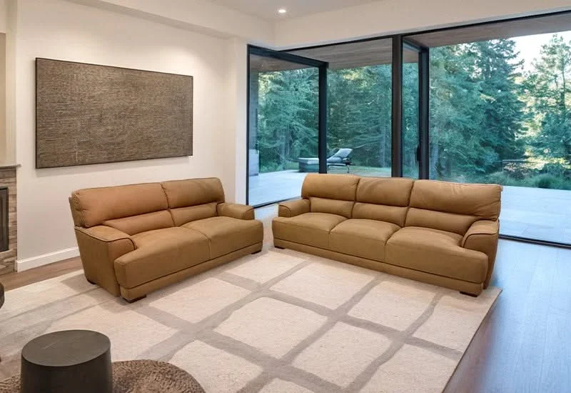 Conway Brown Leather Sofa with Pillow-Top Arms and Adjustable Headrests - Image 3