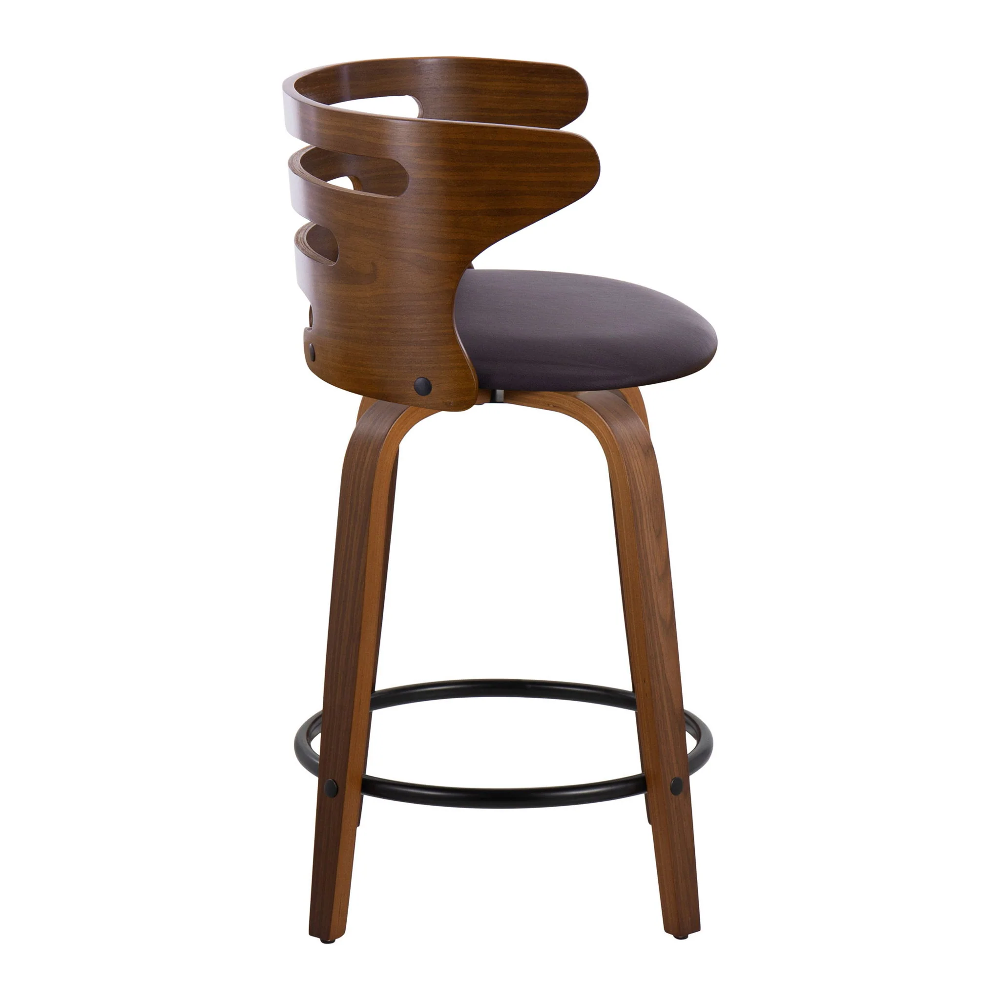 Cosini - Mid-Century Modern Fixed Height Counter Stool With Swivel With Round Footrest (Set of 2) - Walnut / Brown - Image 4