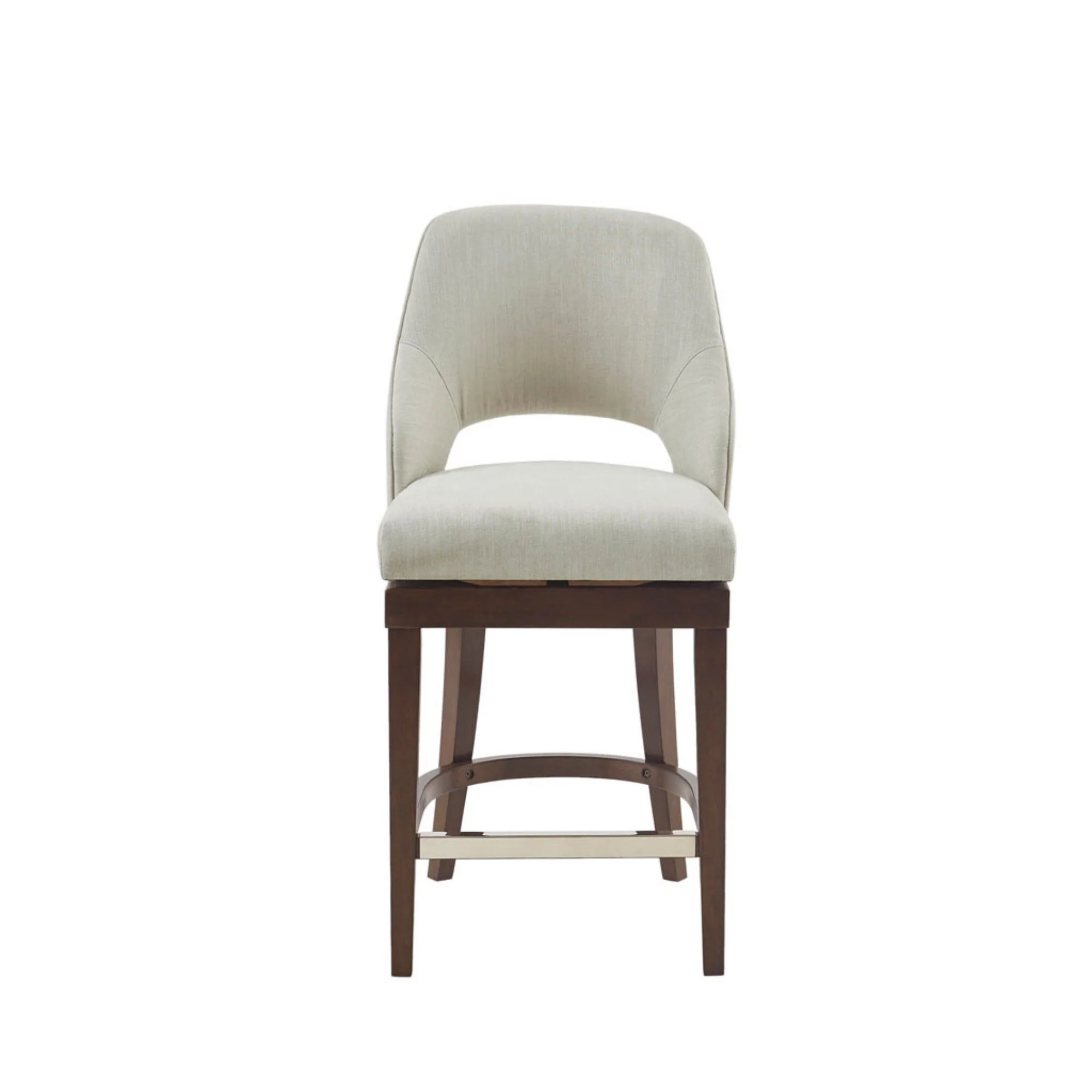 Counter Stool With Swivel Seat, Upholstery And Solid Wood Legs - Cream - Image 2