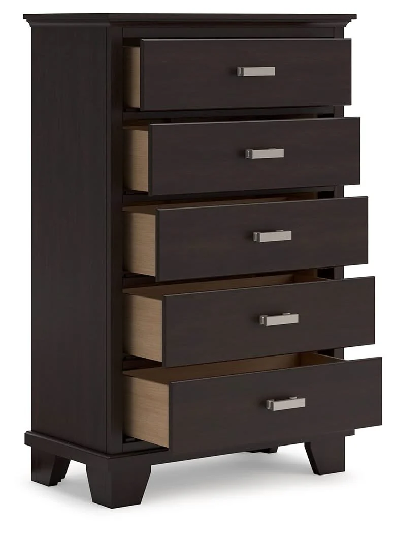 Covetown - Five Drawer Chest - Dark Brown - Image 4