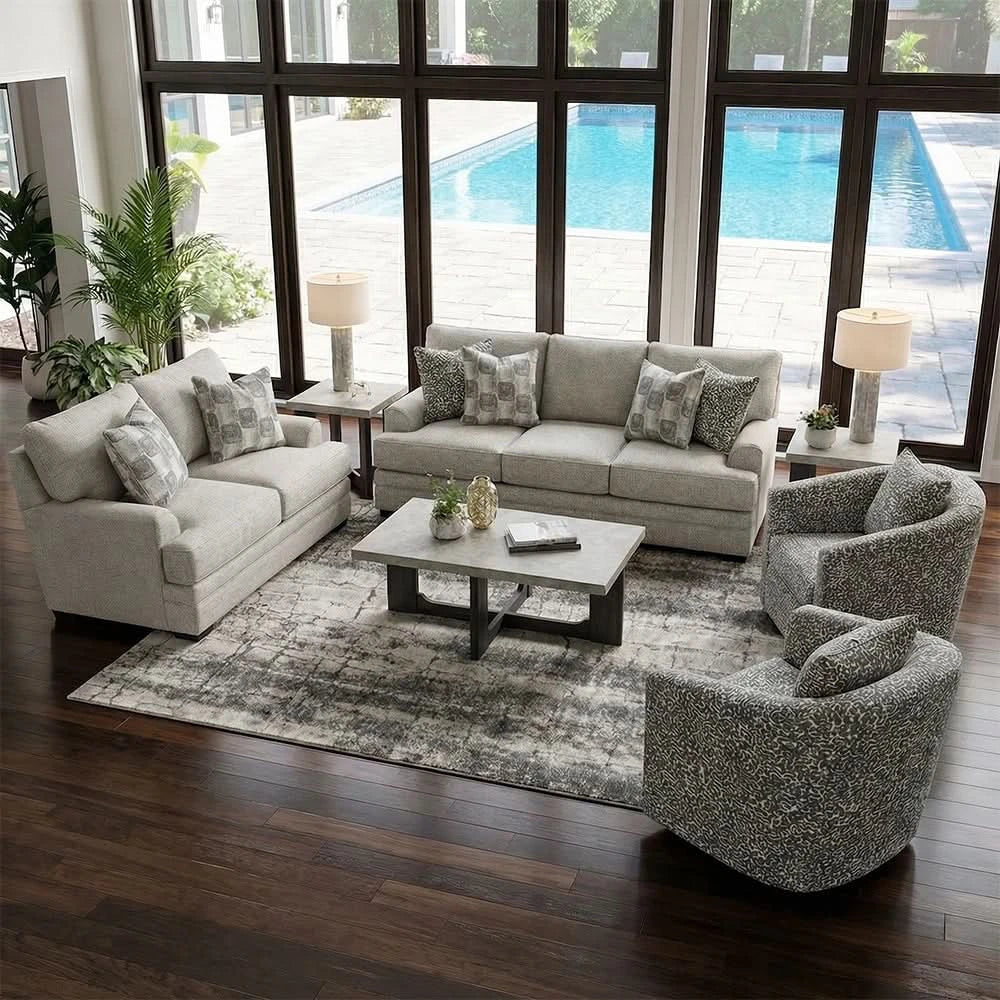 Crosby Dove Contemporary 2PC Living Room Set with Sofa and Loveseat