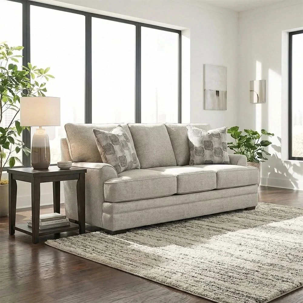 Crosby Dove Contemporary Queen Sofa Sleeper with Track Arms and Accent Pillows