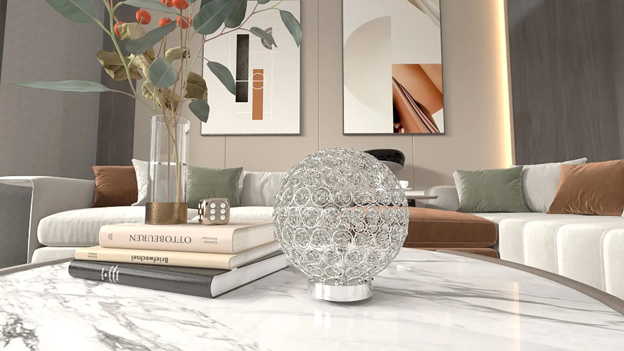 Crystal Globe - Table Lamp - Pearl Silver - Image 2