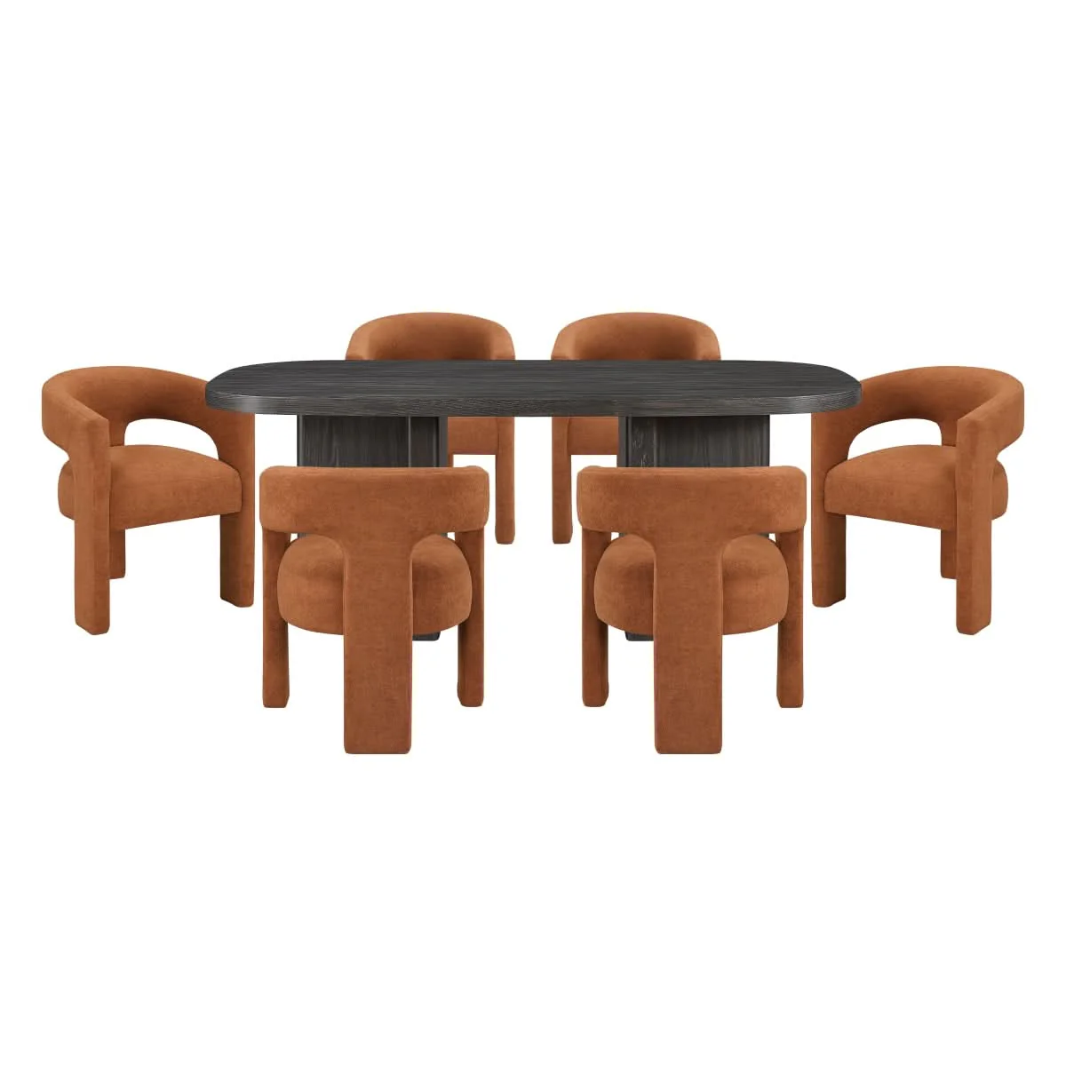 Danford Ebony Contemporary 7PC Dining Set with Textured Wood Grain Table and Boucle Chairs - Image 4