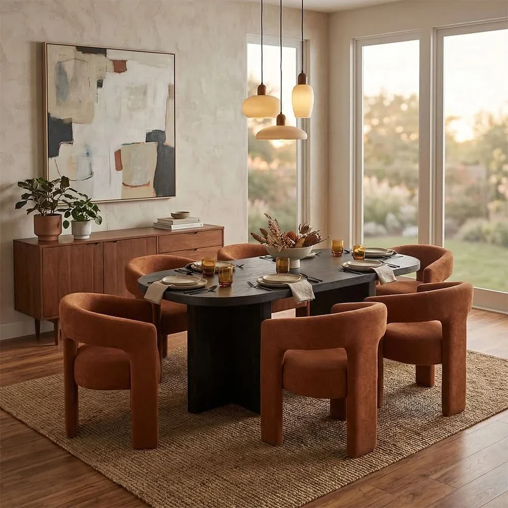Danford Ebony Contemporary Dining Table with Textured Wood Grain Surface - Image 6