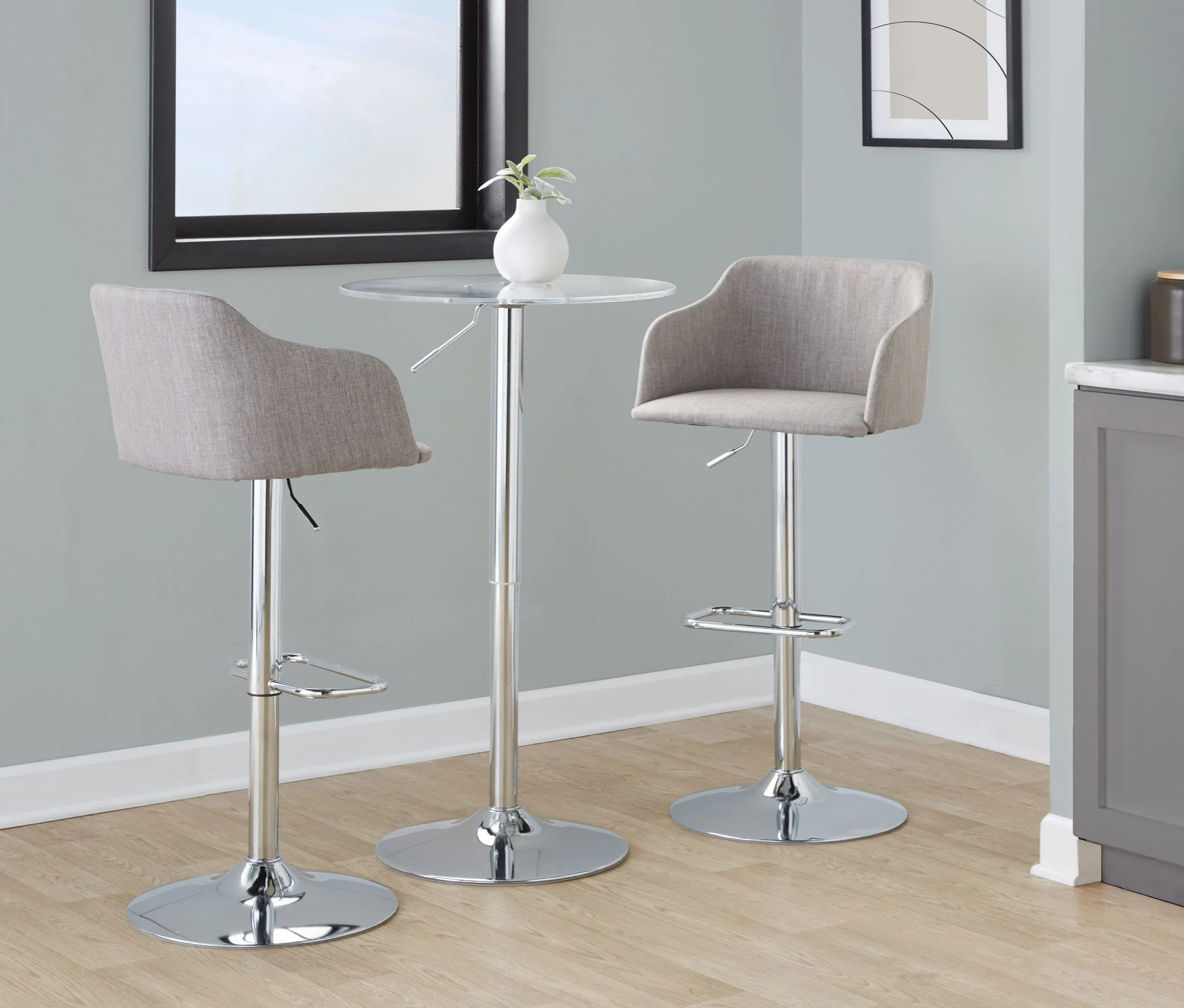 Daniella - Contemporary Adjustable Barstool With Swivel - Light Gray - Image 2