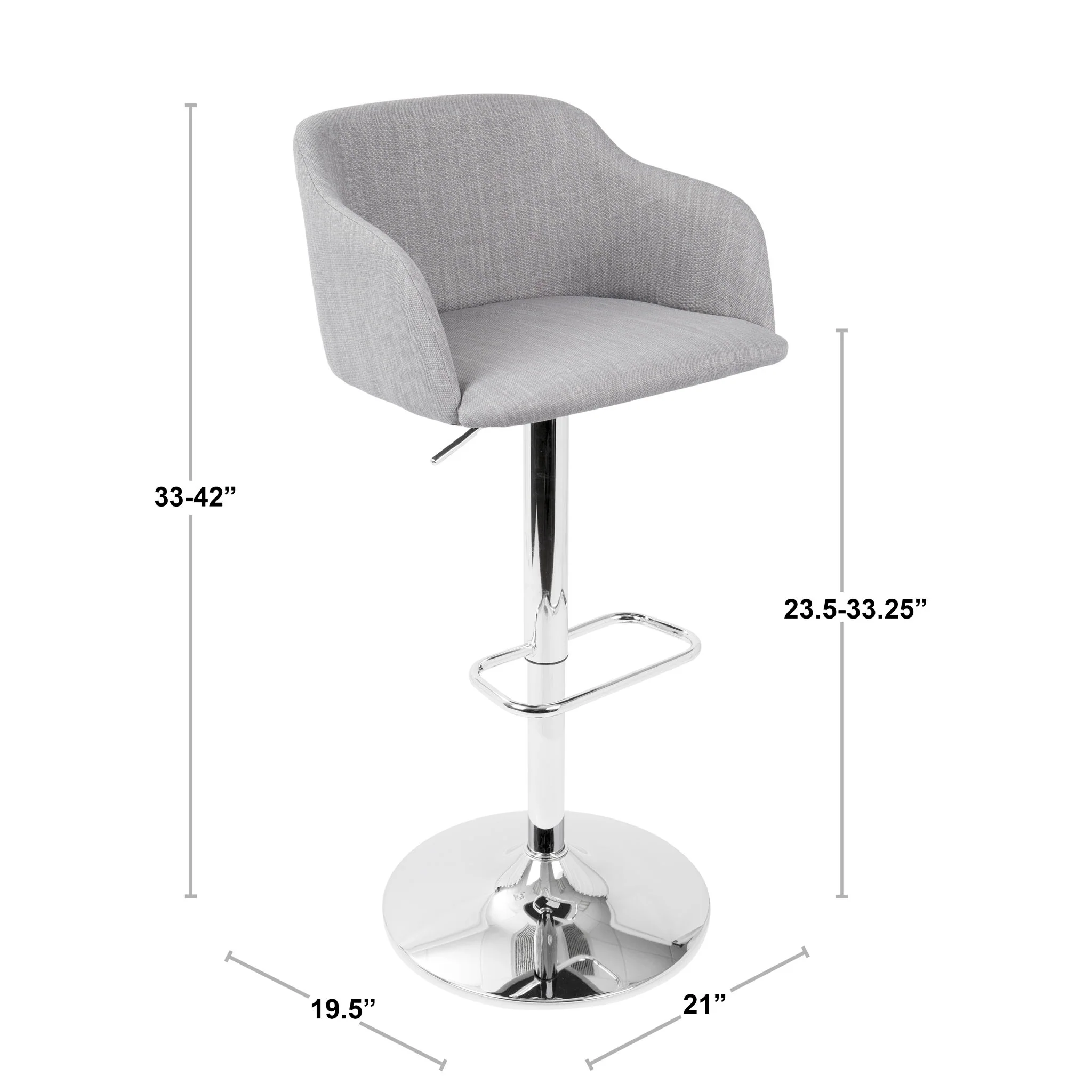 Daniella - Contemporary Adjustable Barstool With Swivel - Light Gray - Image 4