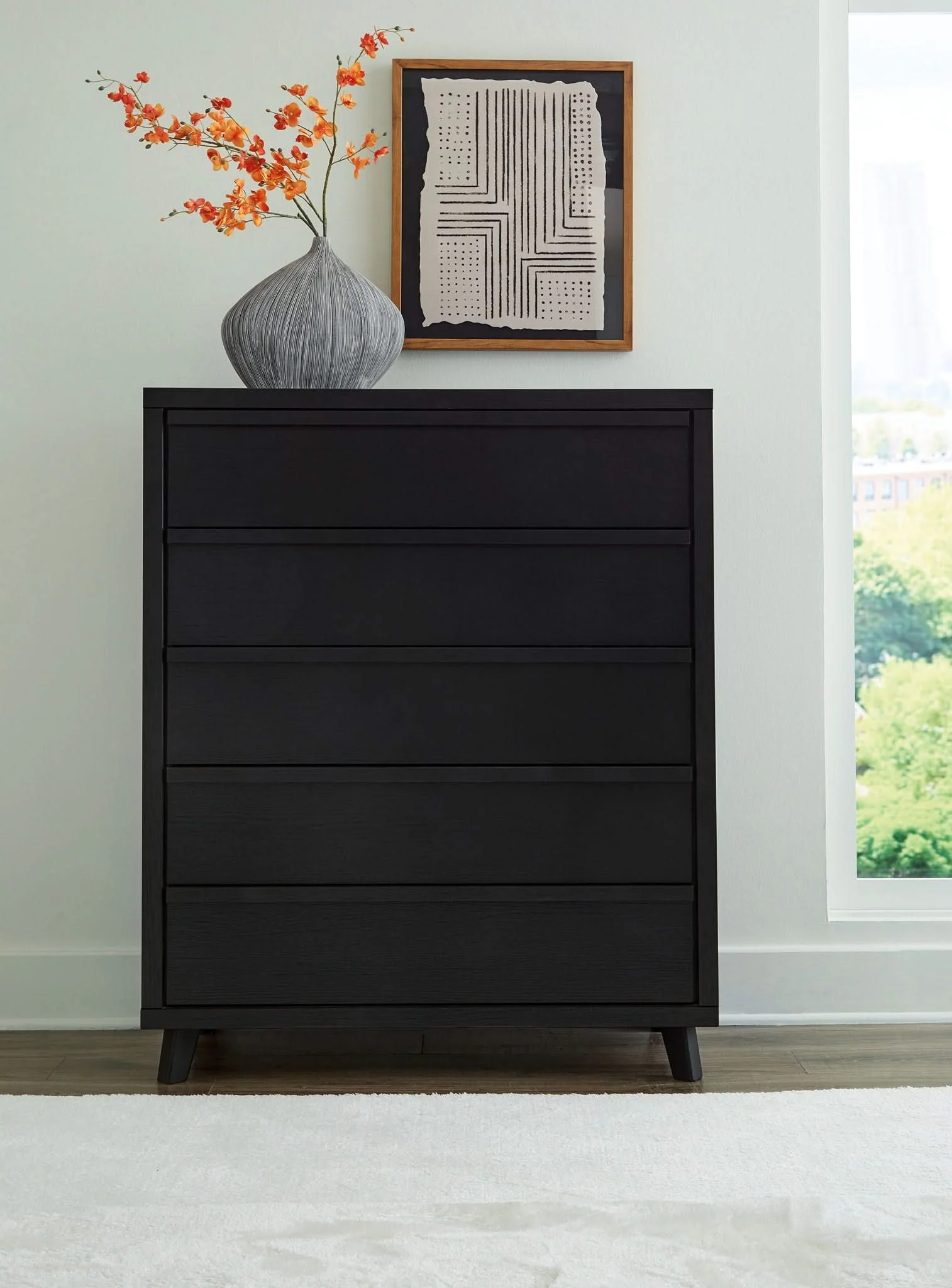 Danziar - Five Drawer Wide Chest - Black - Image 3