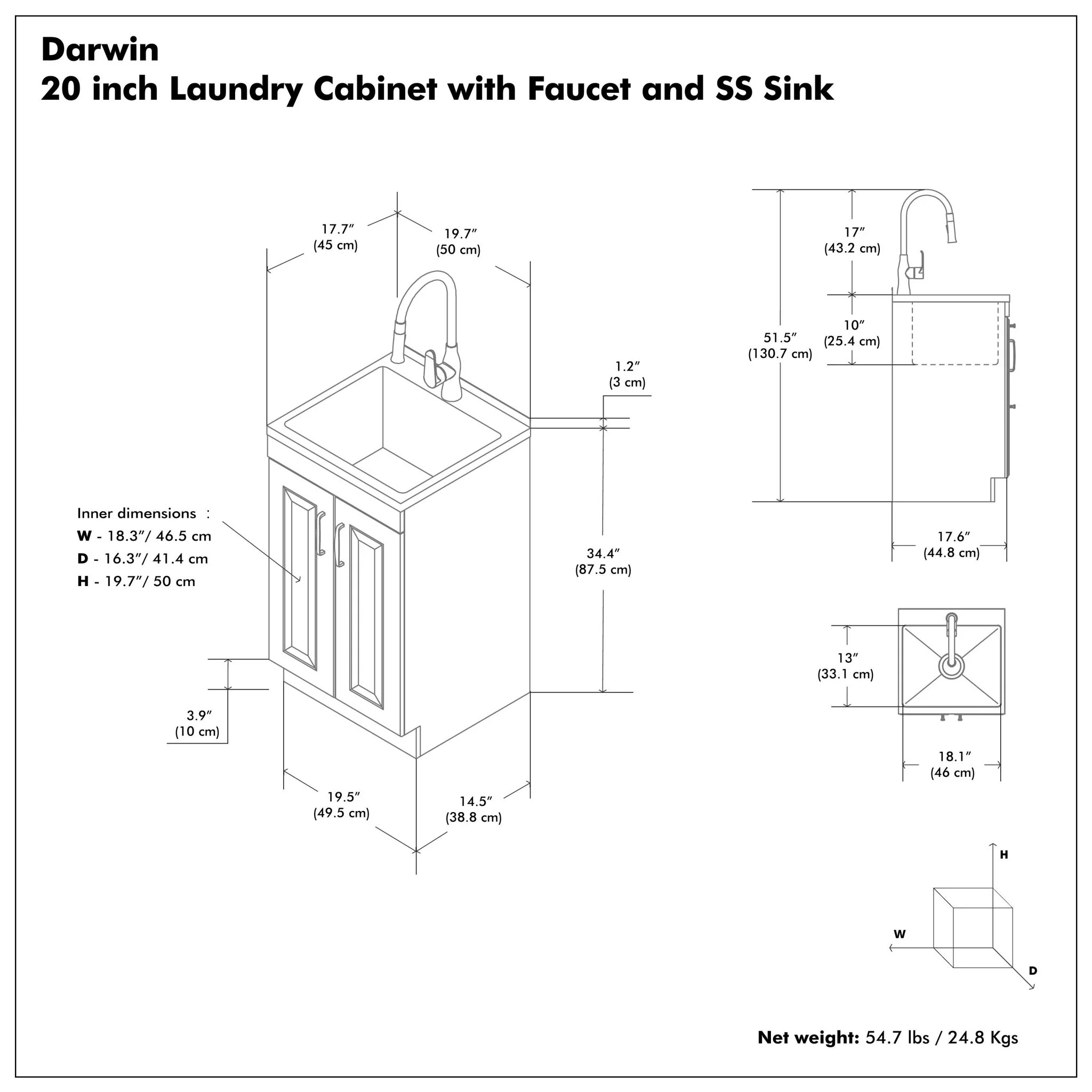 Darwin - Deluxe Laundry Cabinet With Pull-Out Faucet And Stainless Steel Sink - Image 7