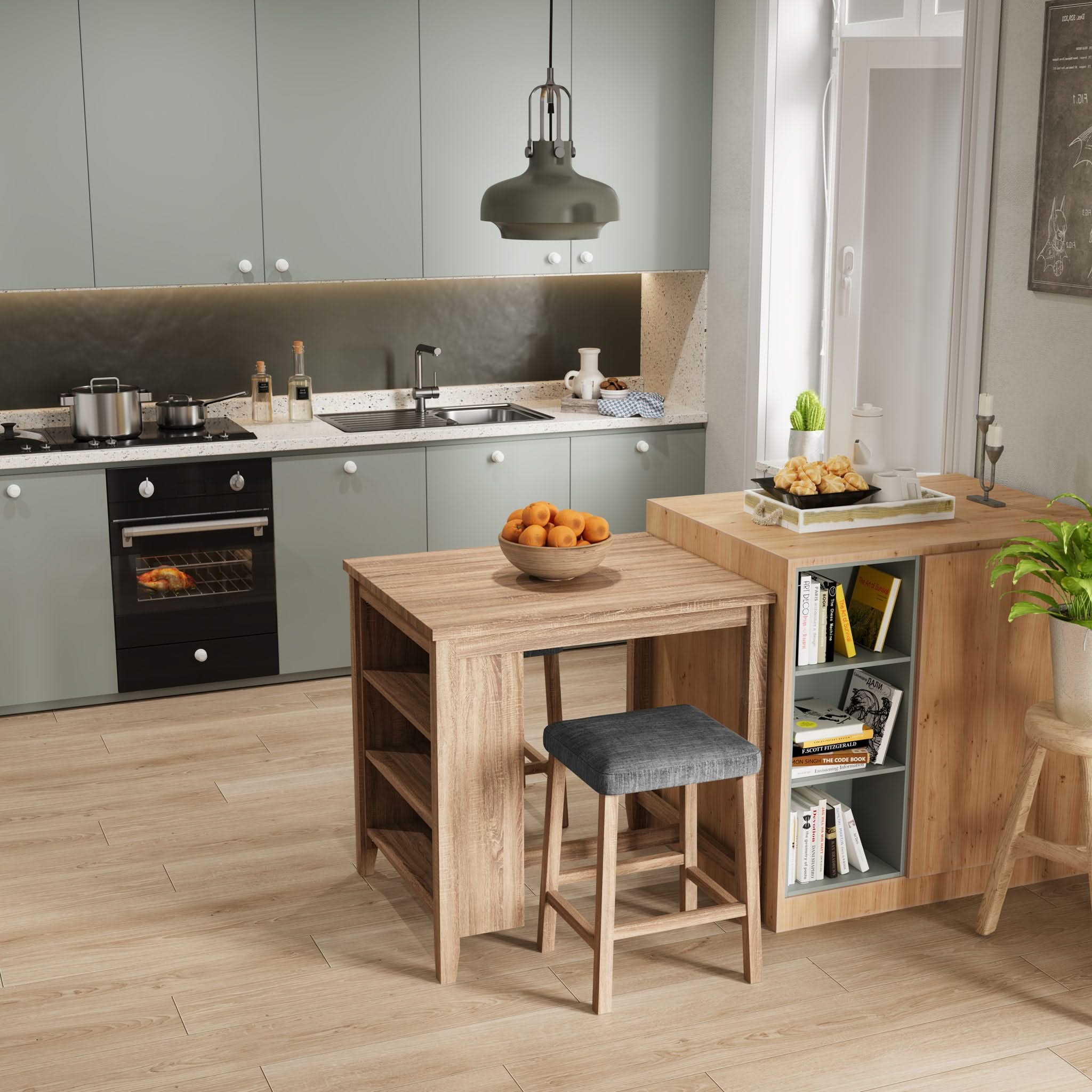 Dawson - 3 Piece Counter Height Table Set - Oak - Image 4