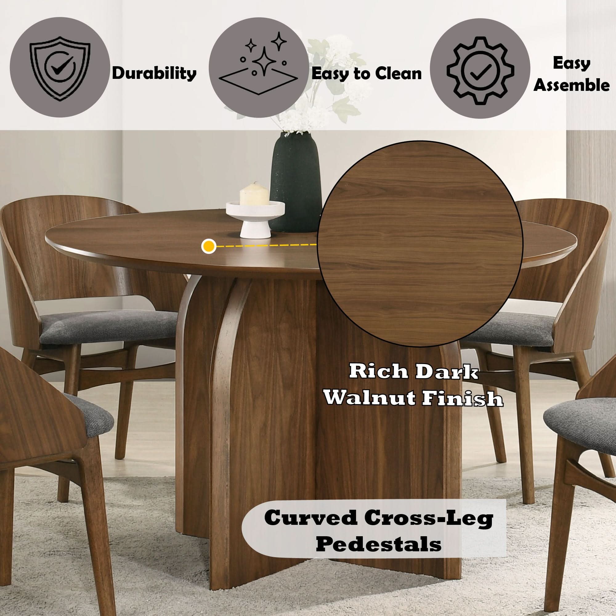 Delmon - Round Dining Table - Dark Walnut - Image 2