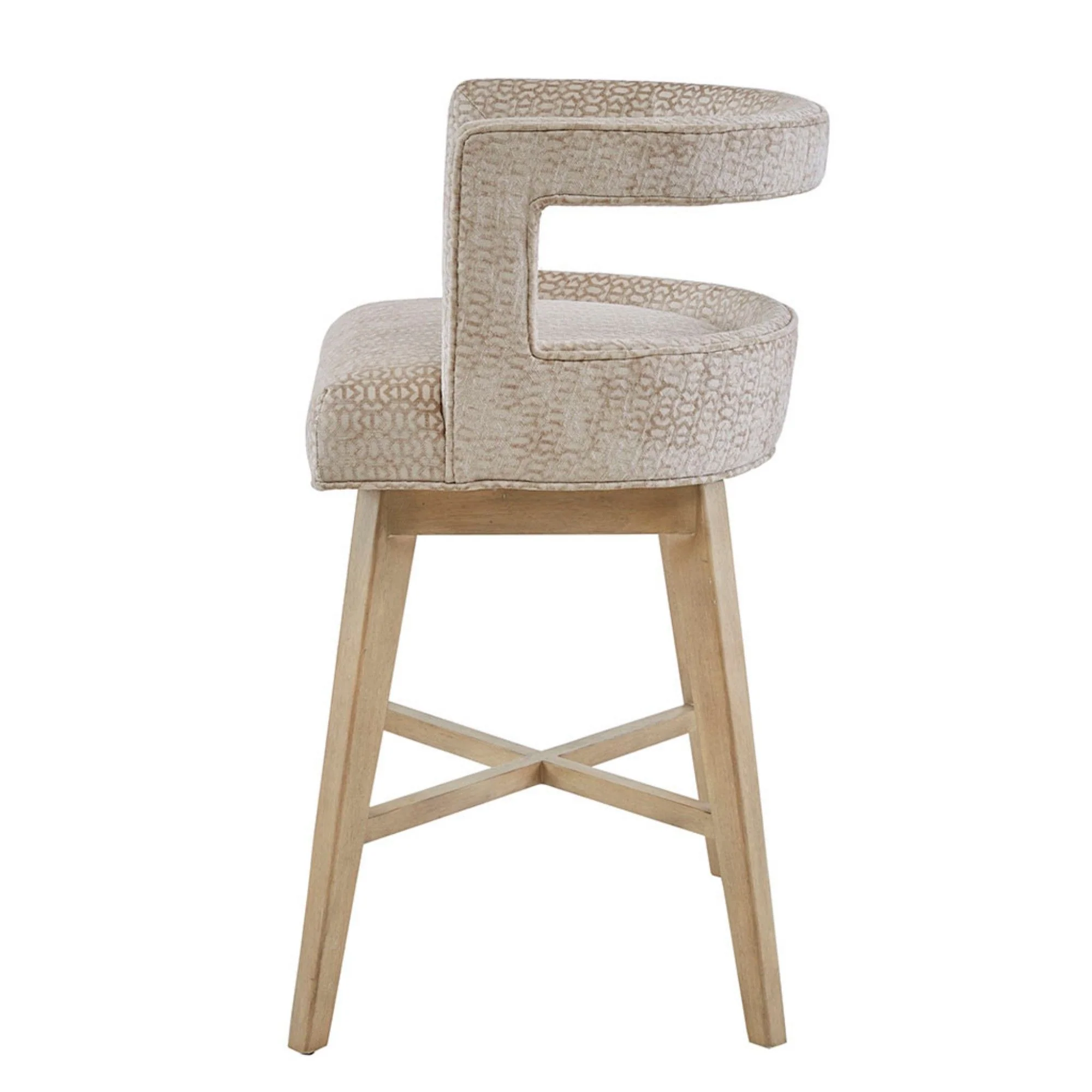Design Swivel Counter Stool With Low Back Support Polyester And Solid Wood - Cream - Image 2
