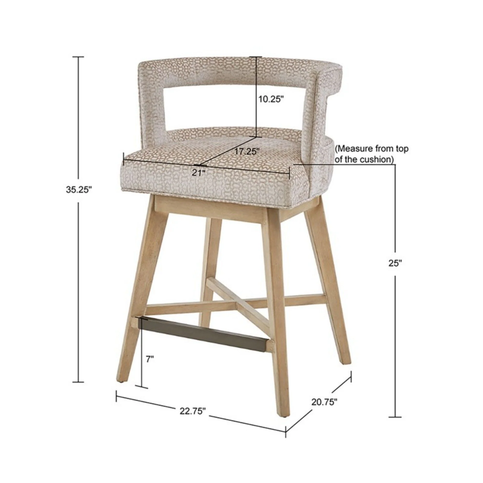 Design Swivel Counter Stool With Low Back Support Polyester And Solid Wood - Cream - Image 4