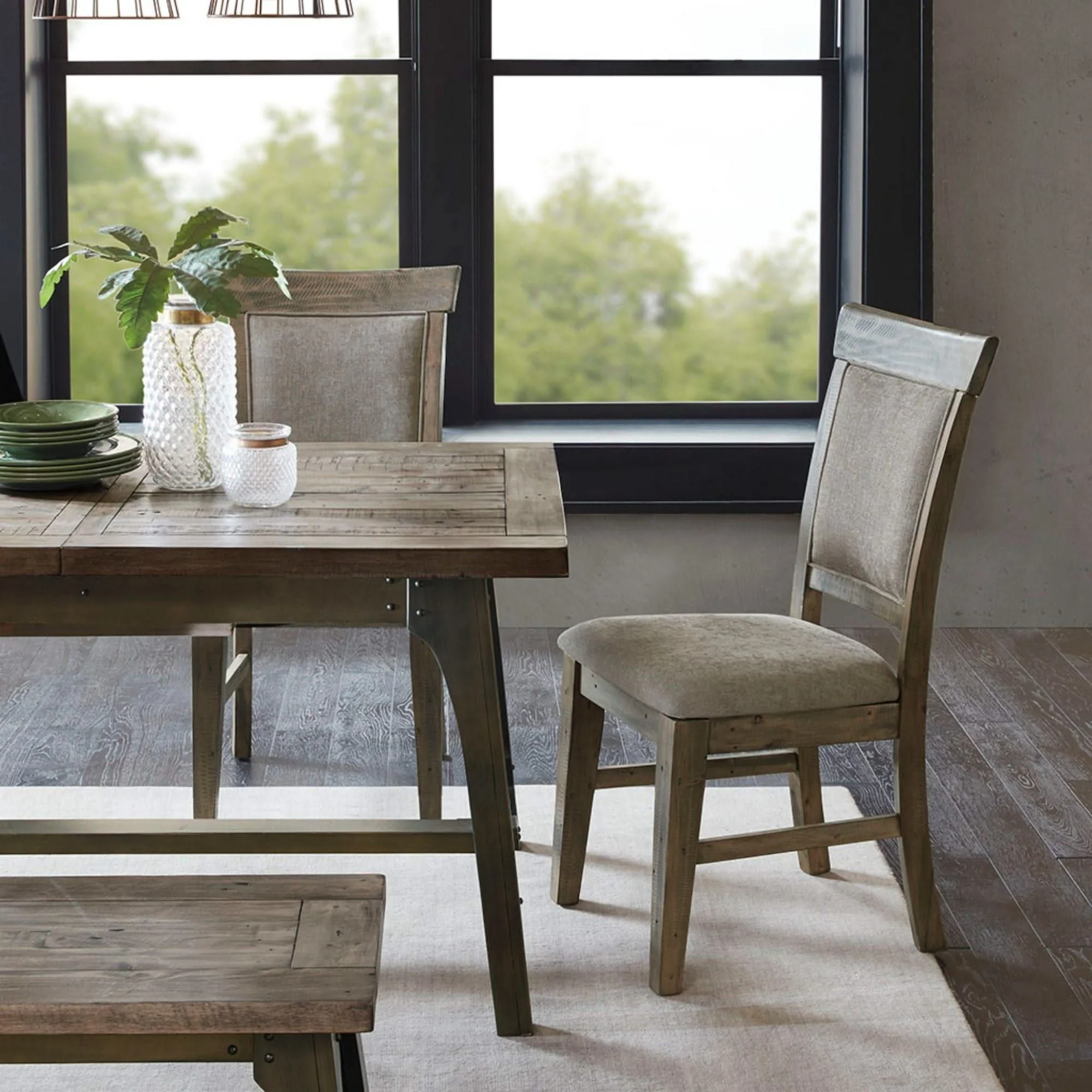 Dining Side Chair Set With Cushioned Back And Seat (Set of 2) - Weathered Gray / Natural - Image 3