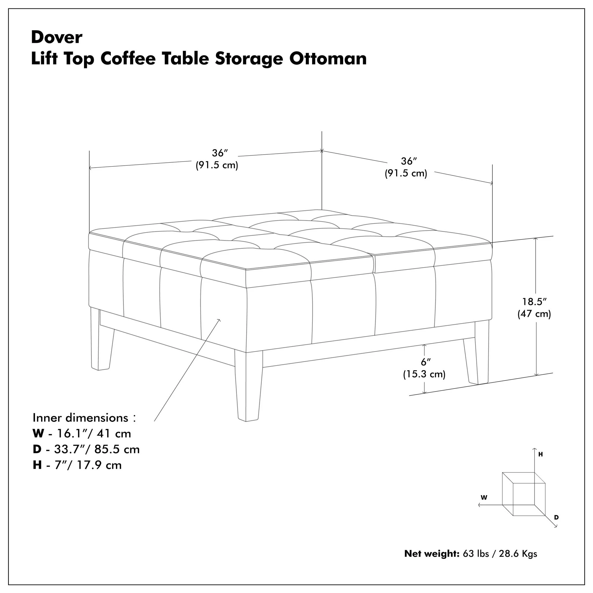 Dover - Multifunctional Lift Top Coffee Table Storage Ottoman - Image 9