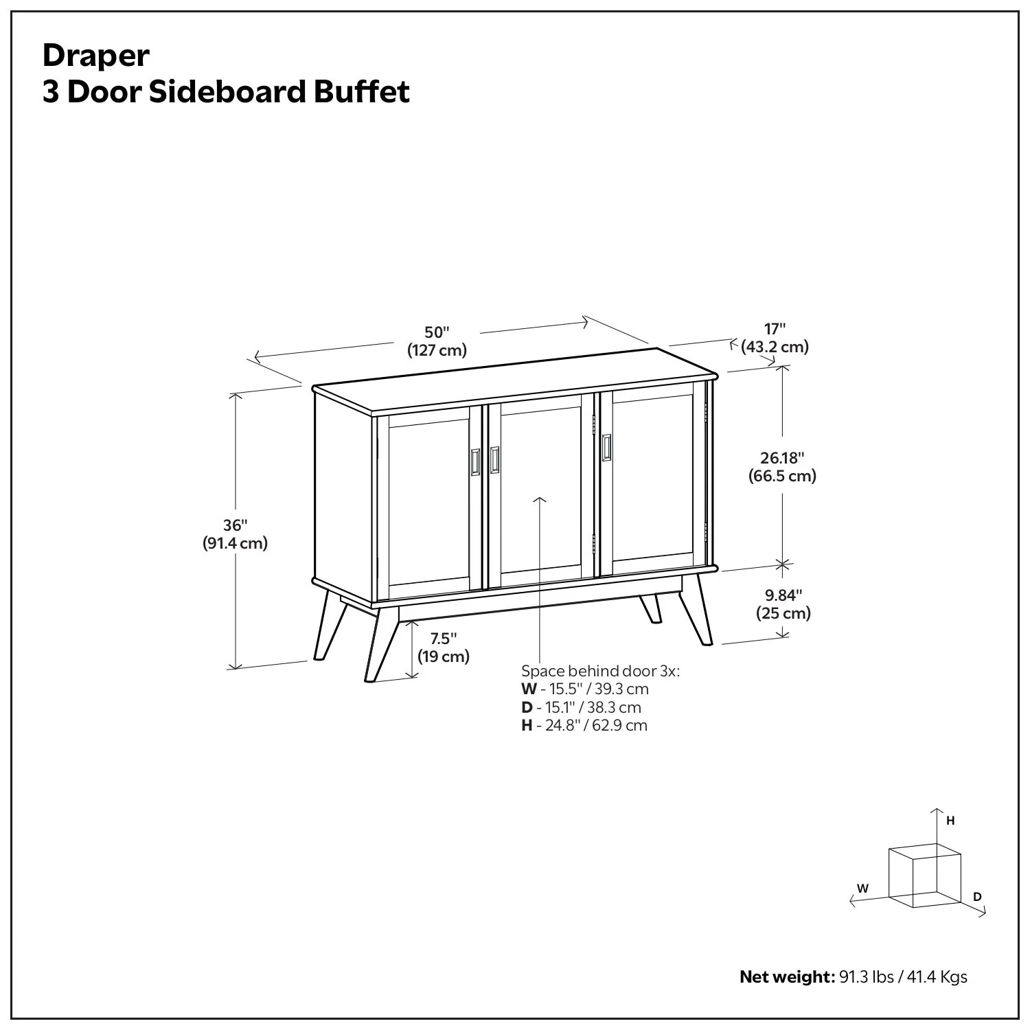 Draper - 3 Door Sideboard Buffet - Brown - Image 4