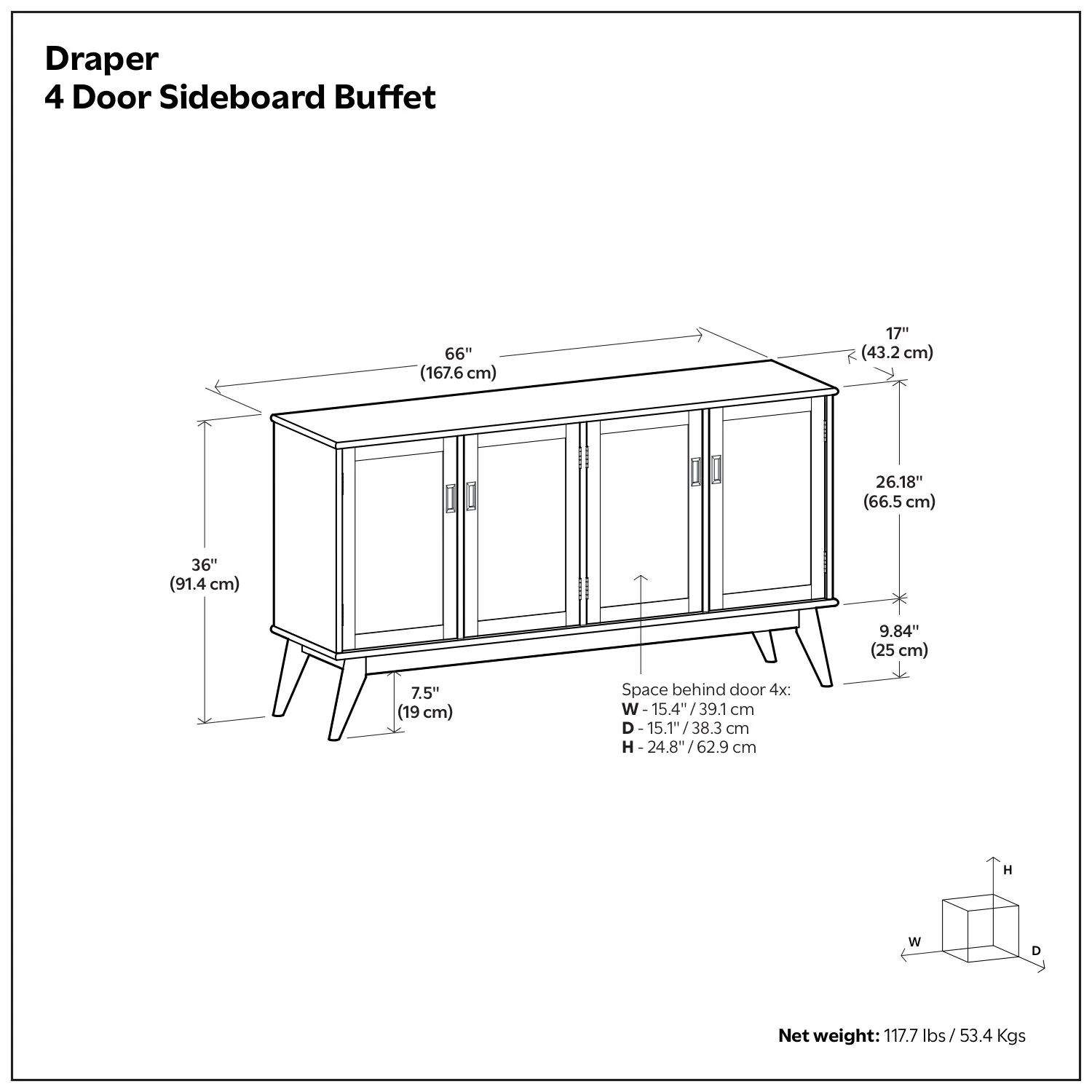Draper - 4 Door Sideboard Buffet - Brown - Image 2