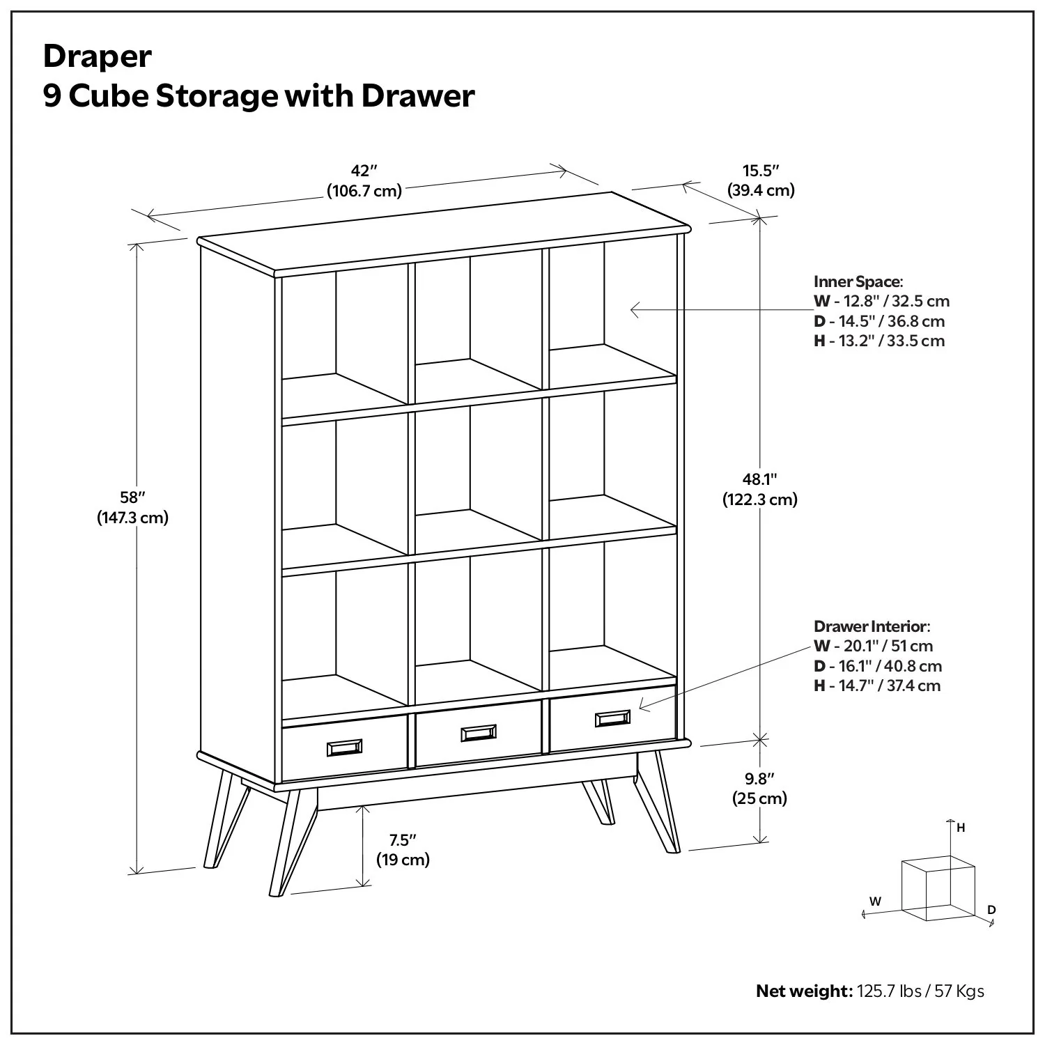 Draper - 9 Cube Storage With Drawers - Brown - Image 4