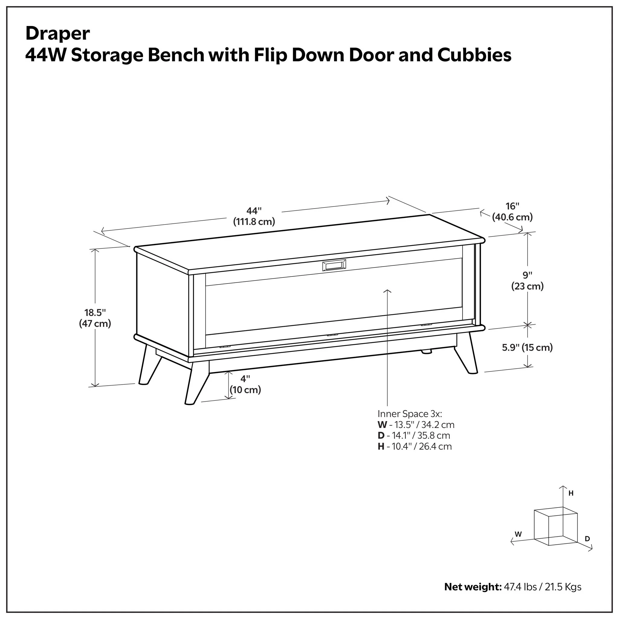 Draper - Flip Down Storage Bench - Teak - Image 3