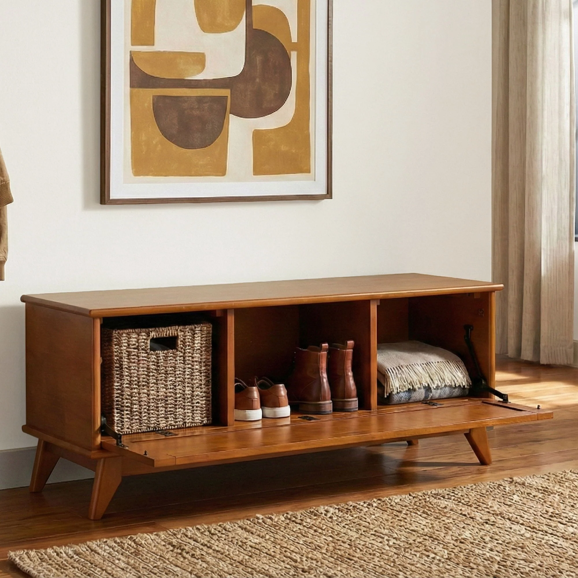 Draper - Flip Down Storage Bench - Teak - Image 4